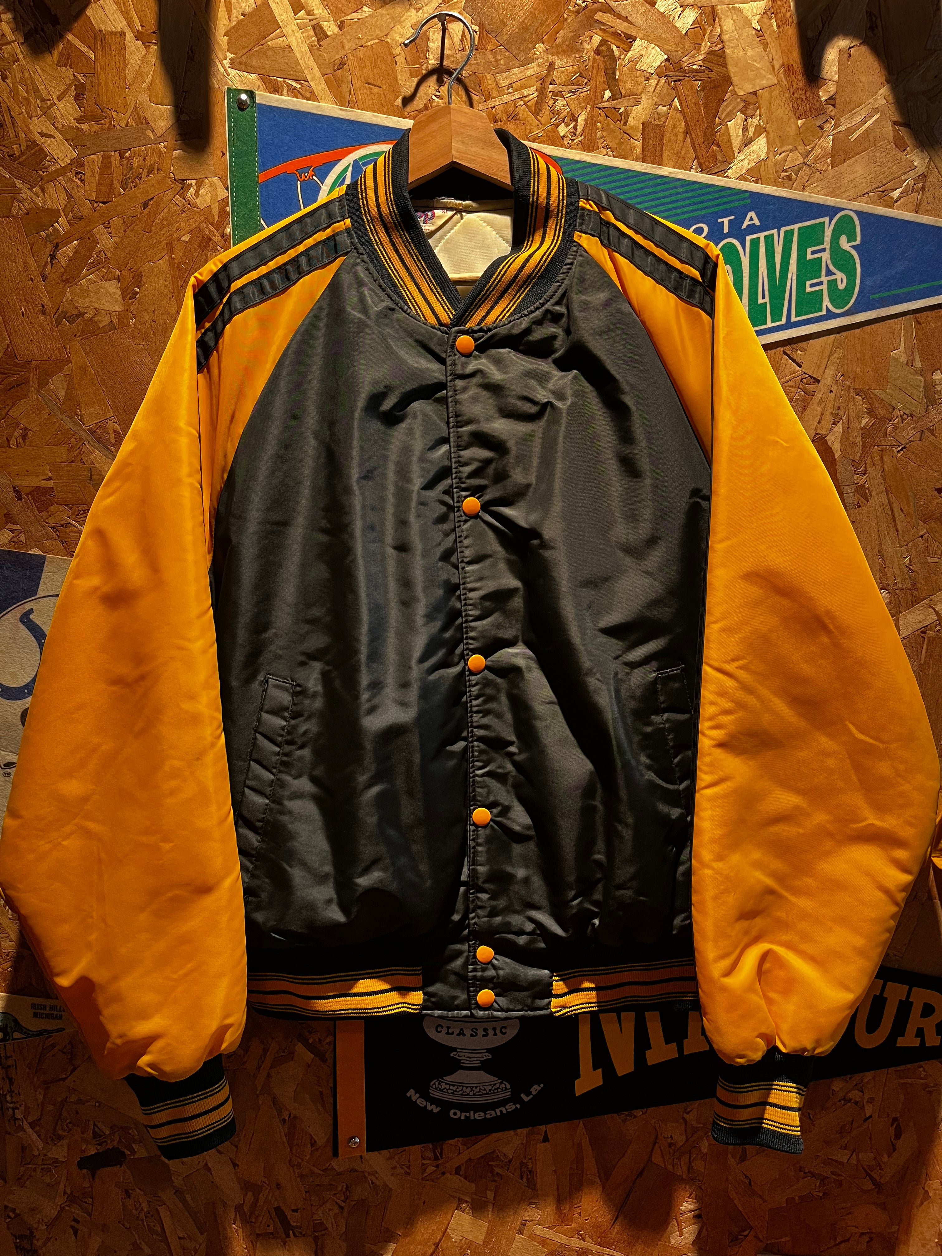 Vintage Purdue University 80's Black gold Stripe Bomber Varsity Nylon MVP Jacket: XL