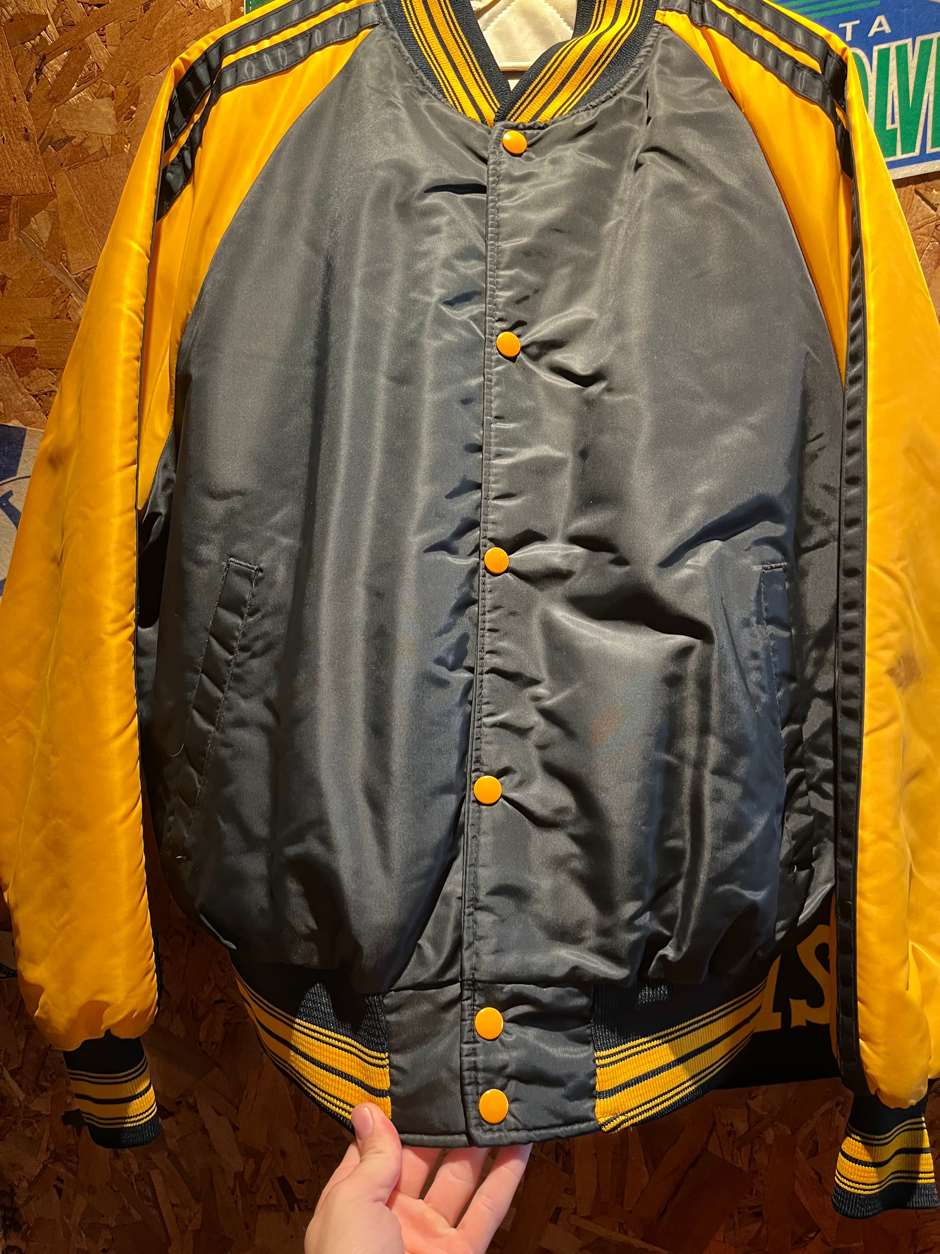 Vintage Purdue University 80's Black gold Stripe Bomber Varsity Nylon MVP Jacket: XL