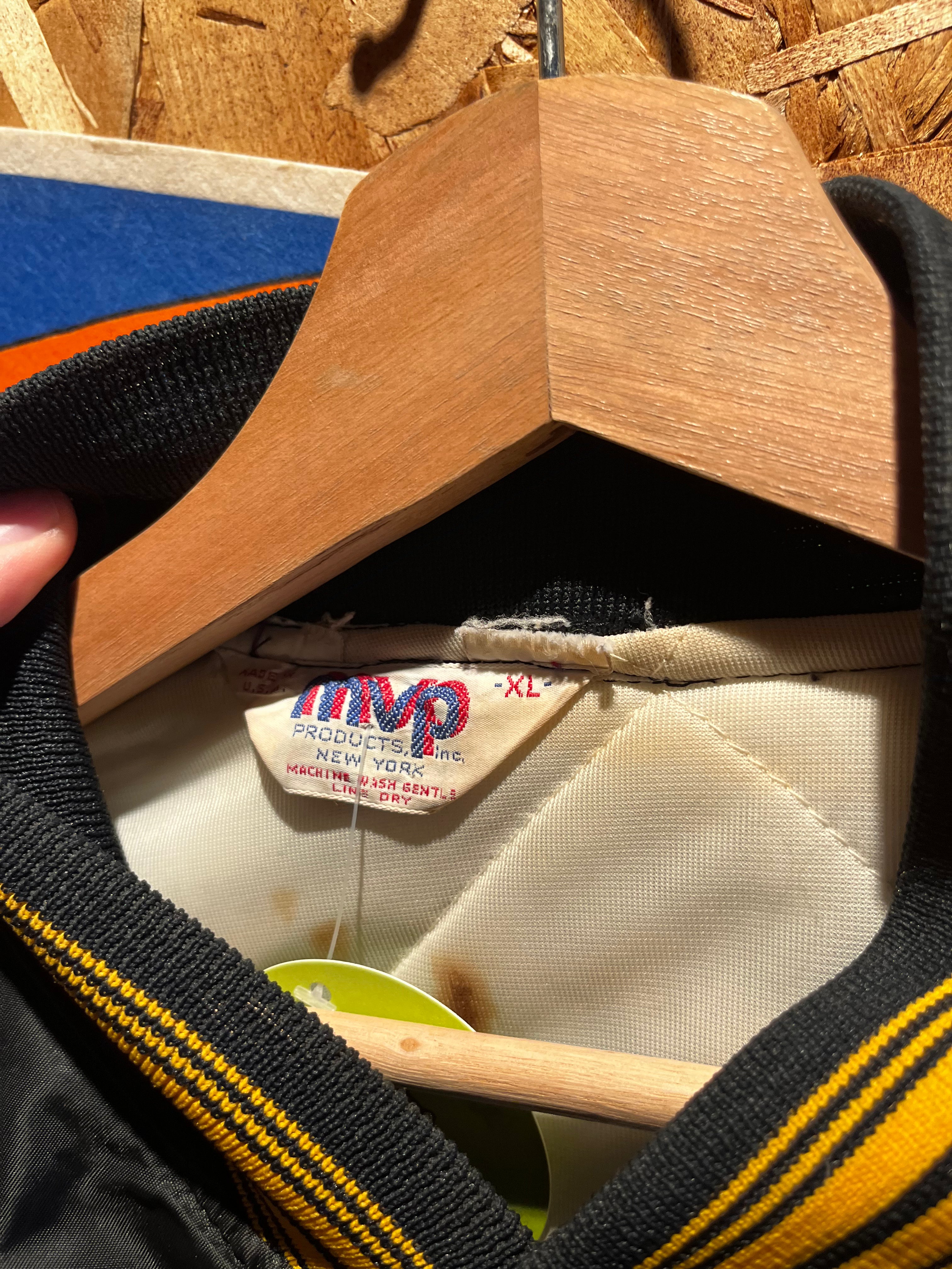 Vintage Purdue University 80's Black gold Stripe Bomber Varsity Nylon MVP Jacket: XL