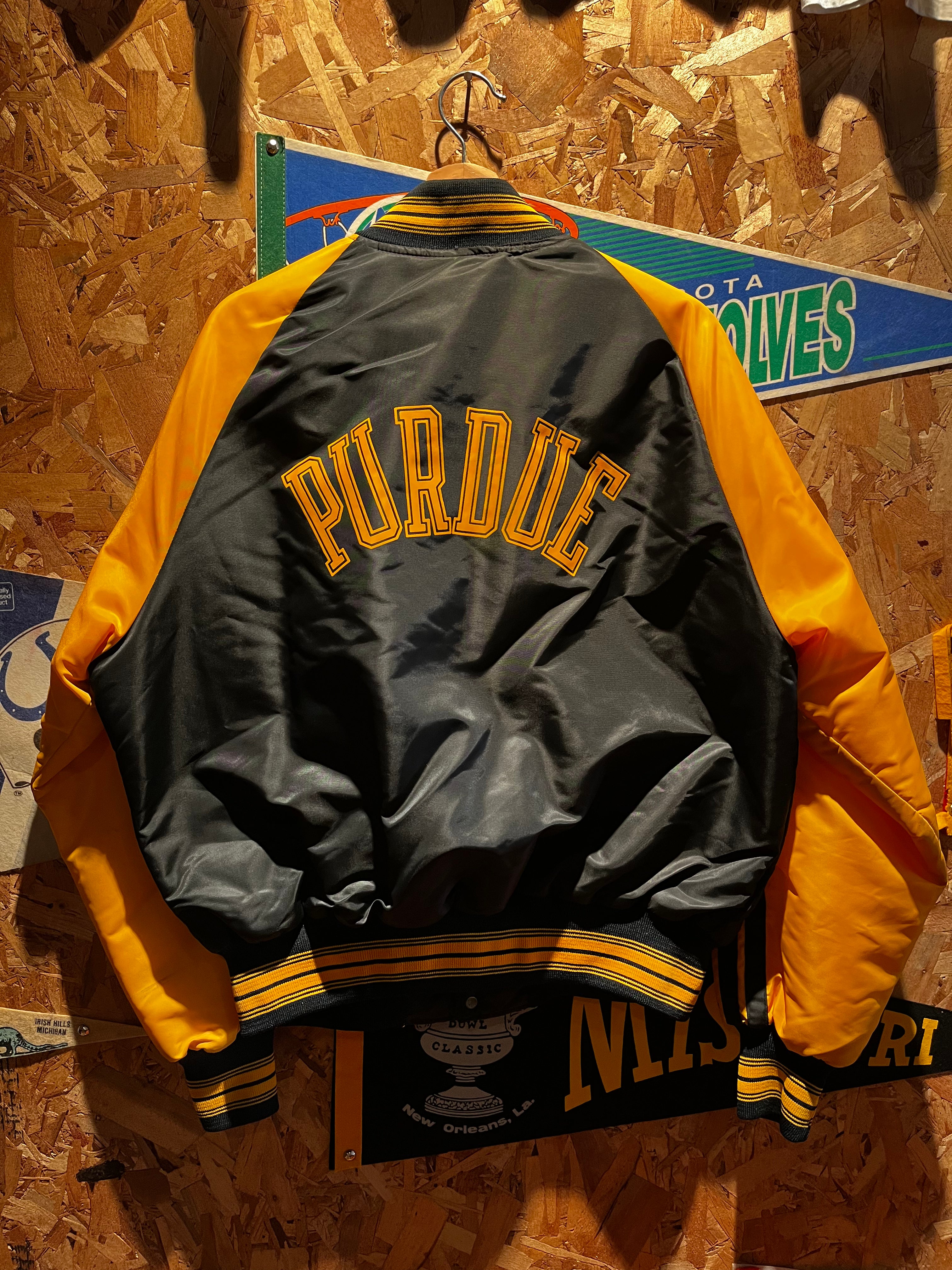 Vintage Purdue University 80's Black gold Stripe Bomber Varsity Nylon MVP Jacket: XL