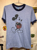 Vintage 80's Mickey Mouse Disney Character Fashions Heather Blue Ringer T-Shirt: Medium