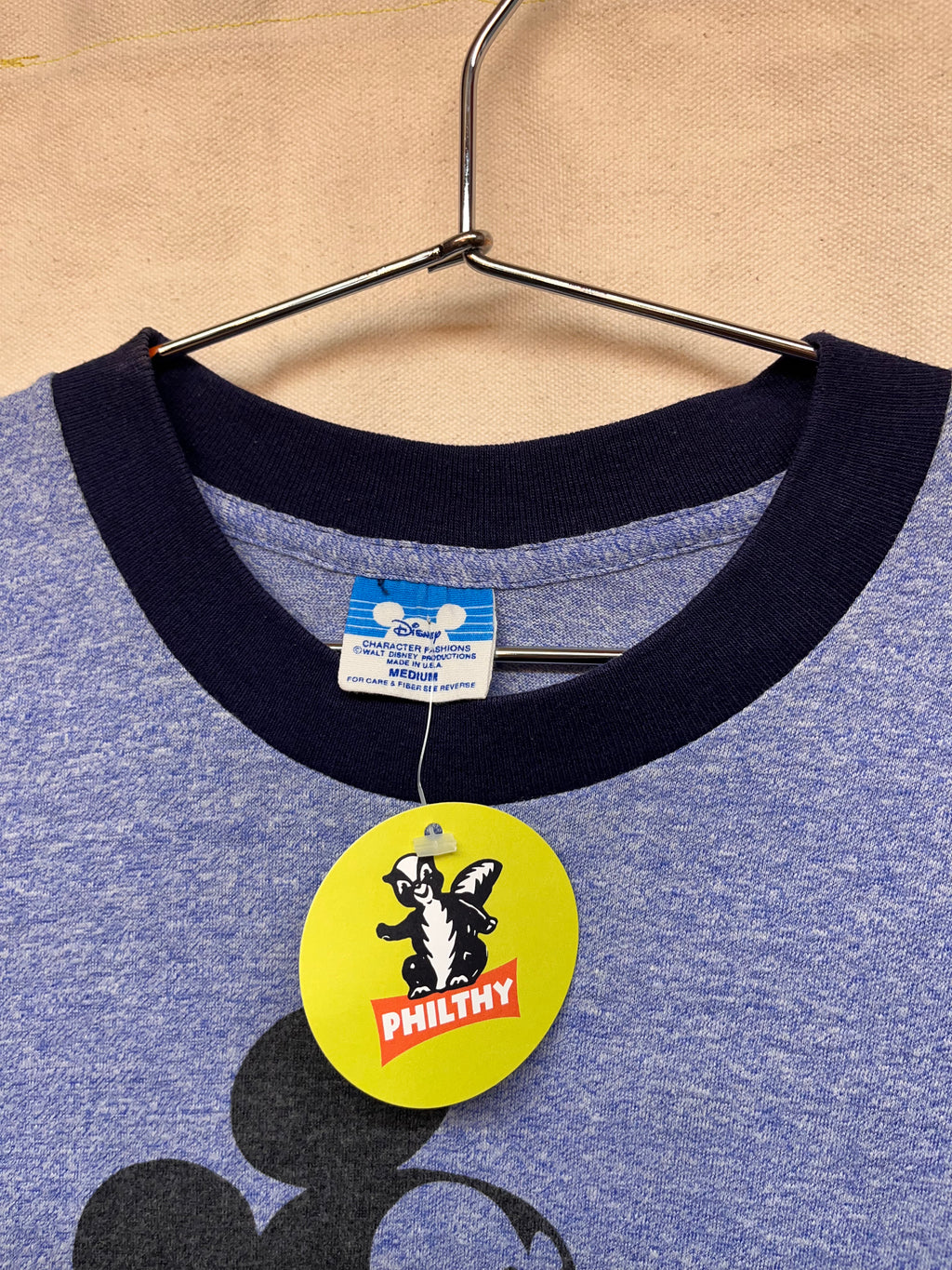 Vintage 80's Mickey Mouse Disney Character Fashions Heather Blue Ringer T-Shirt: Medium