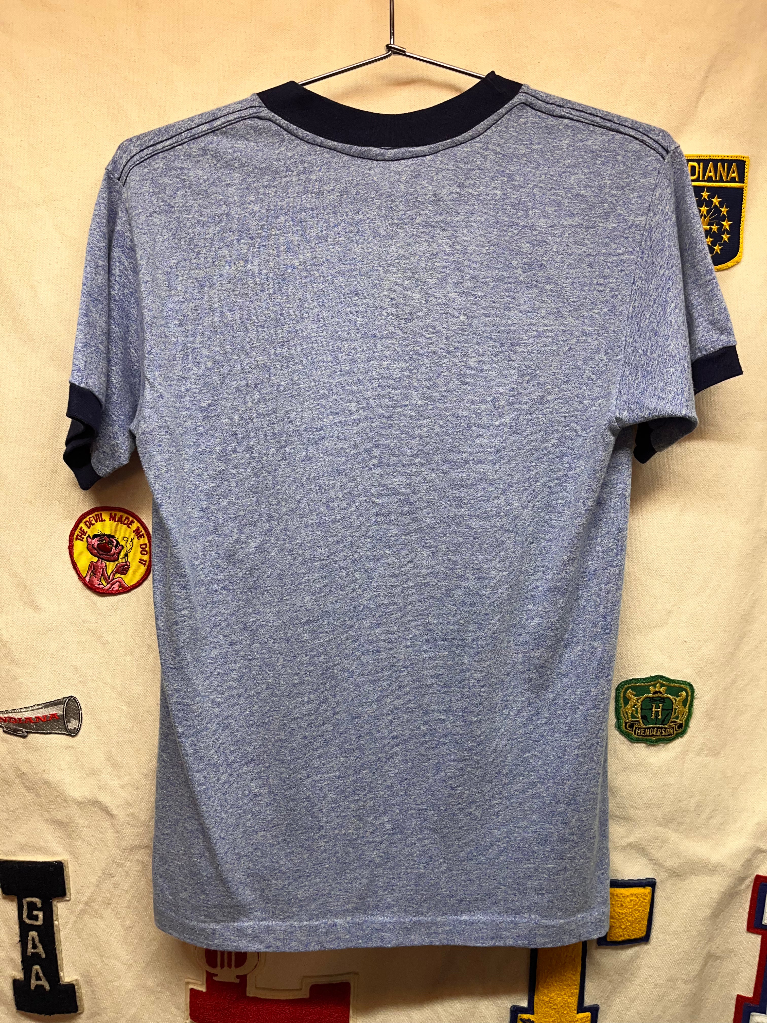 Vintage 80's Mickey Mouse Disney Character Fashions Heather Blue Ringer T-Shirt: Medium