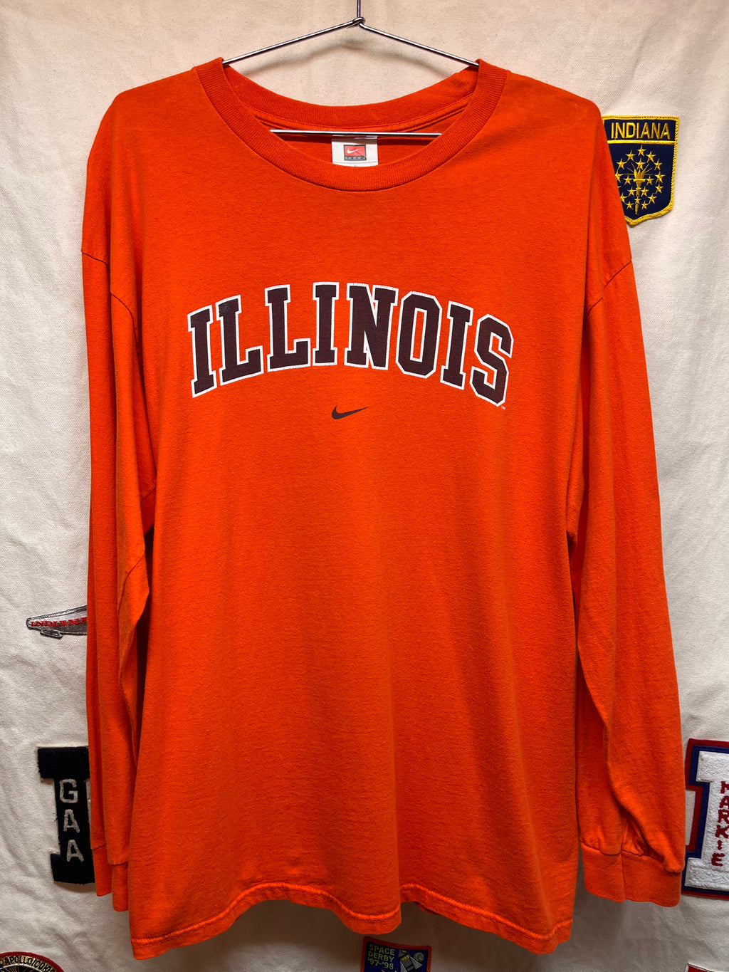 Vintage Nike Team Y2K University of Illinois Center Swoosh Orange Longsleeve T-Shirt: Large