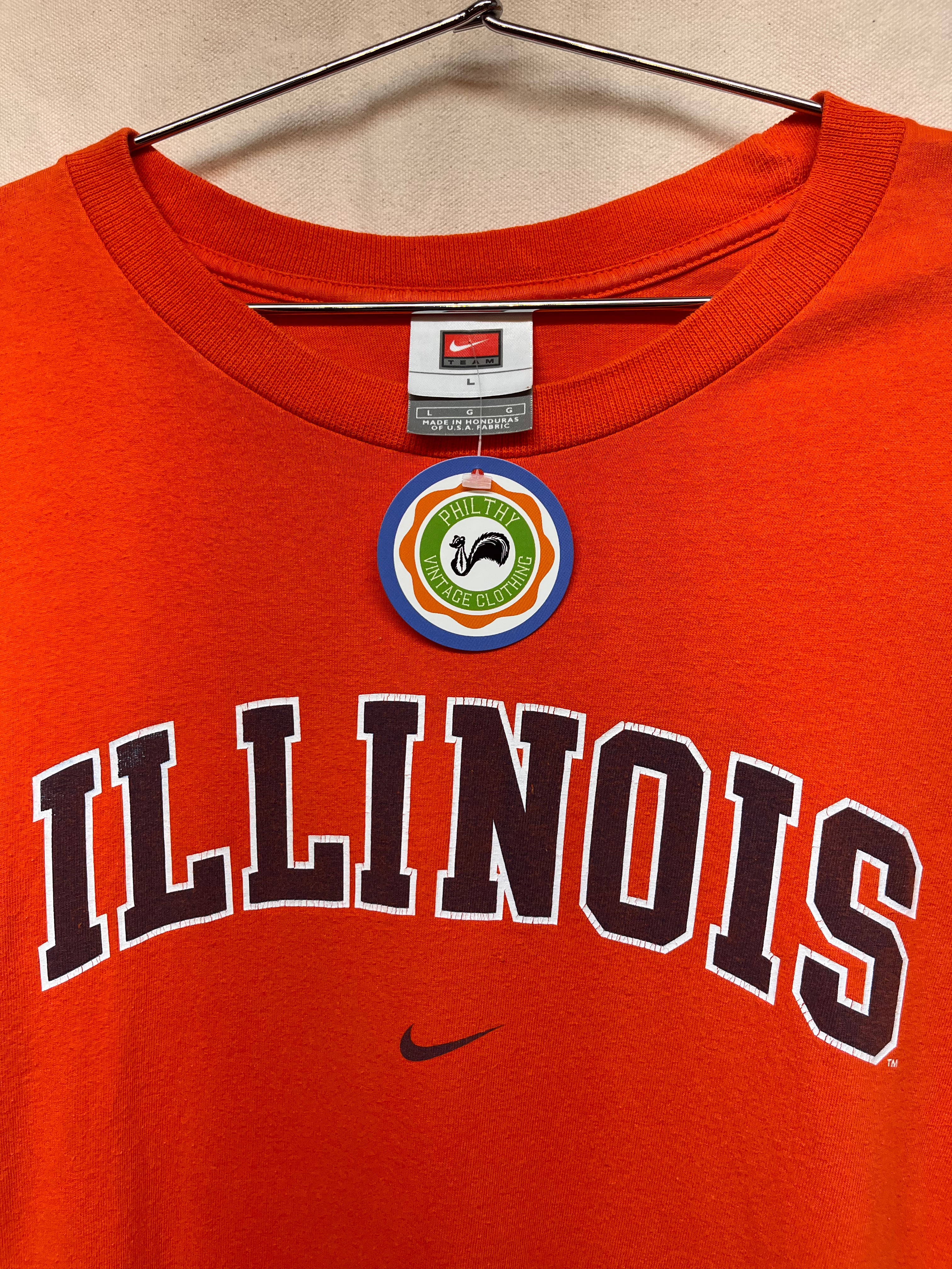 Vintage Nike Team Y2K University of Illinois Center Swoosh Orange Longsleeve T-Shirt: Large