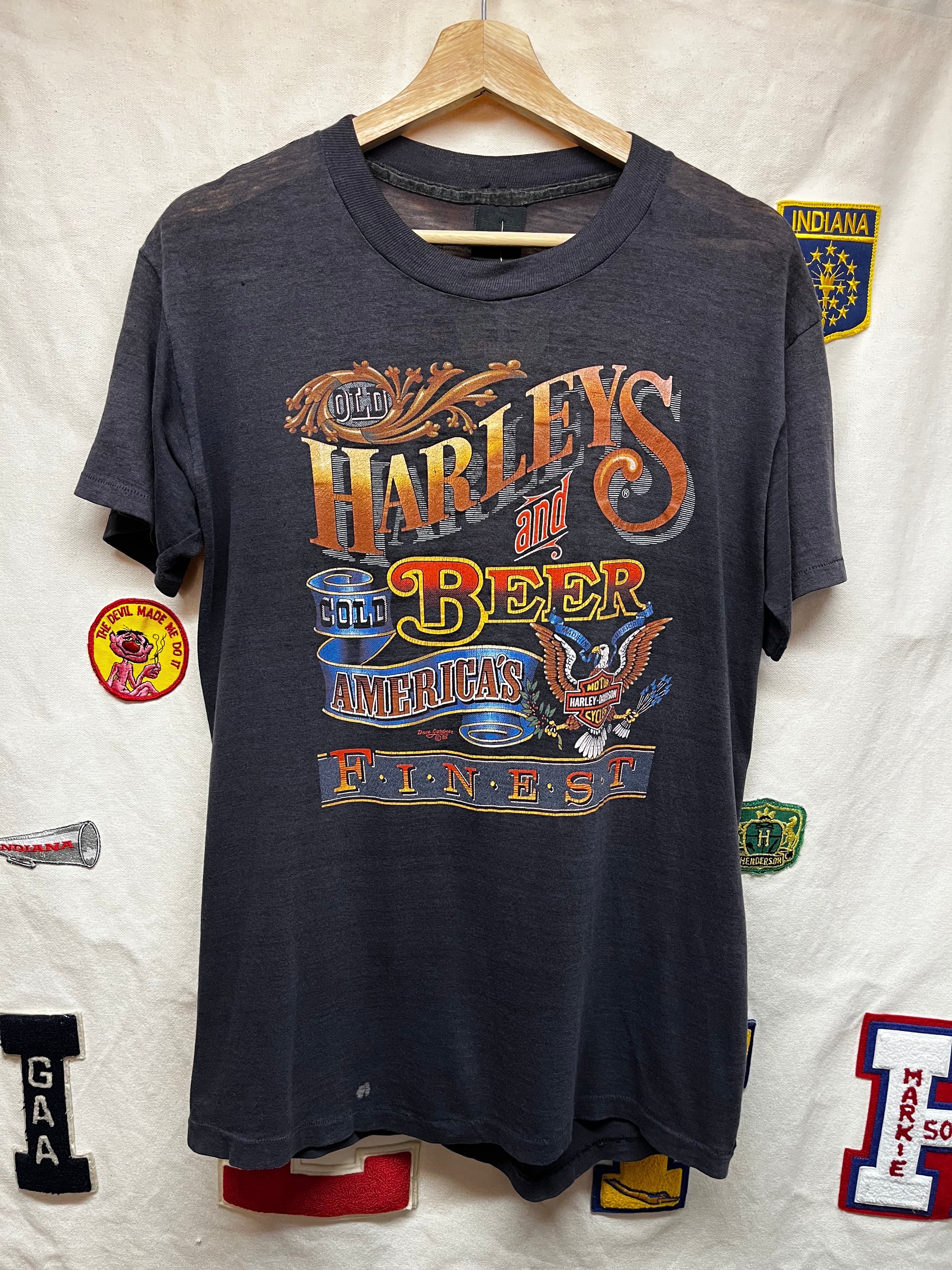 Vintage Harley Davidson Old Harleys and Cold Beer Americas Finest 3D Emblem 1985 T-Shirt: Large