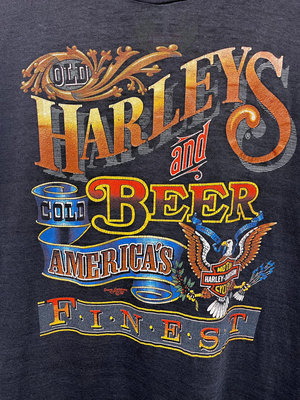 Vintage Harley Davidson Old Harleys and Cold Beer Americas Finest 3D Emblem 1985 T-Shirt: Large