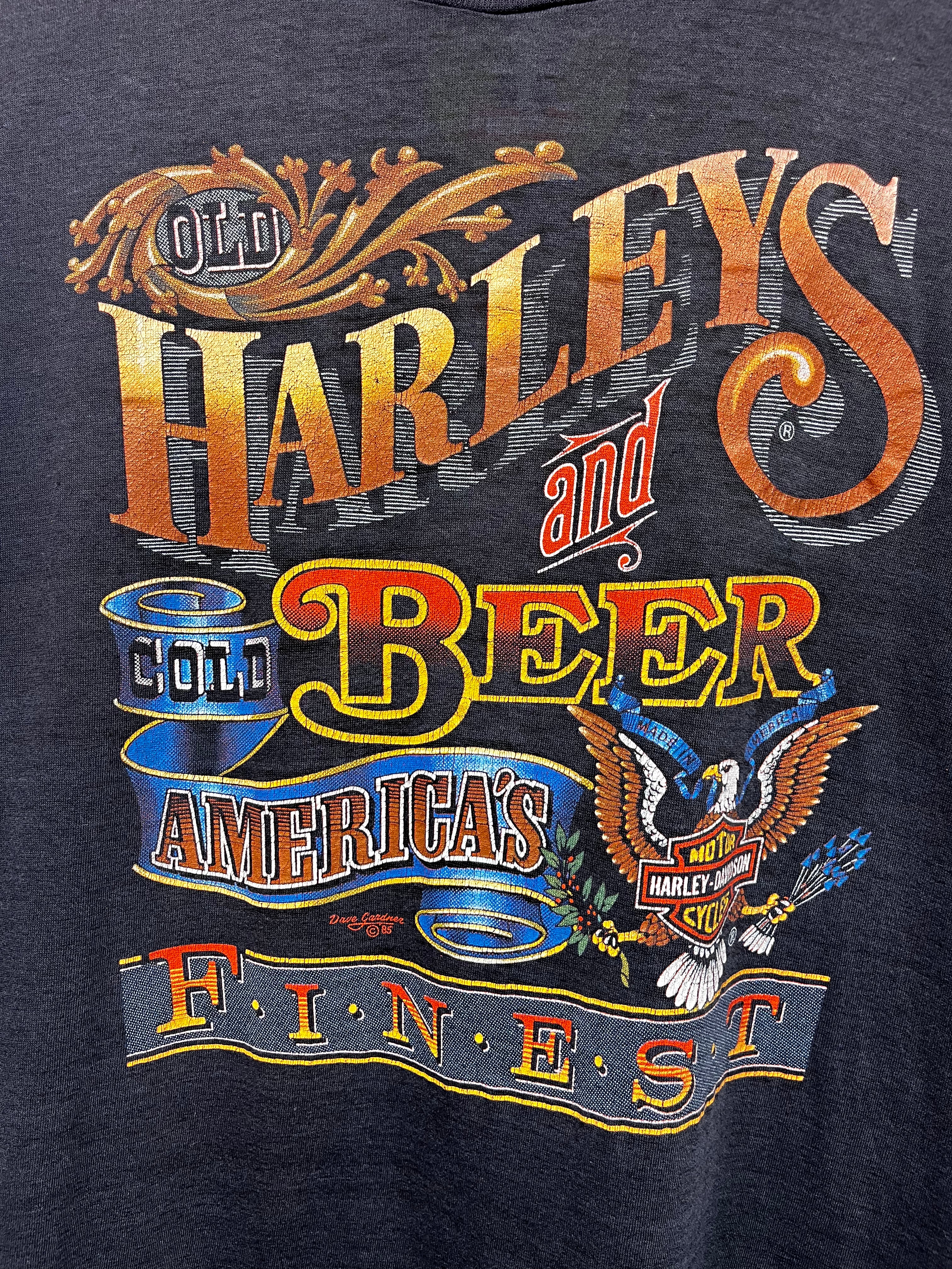 Vintage Harley Davidson Old Harleys and Cold Beer Americas Finest 3D Emblem 1985 T-Shirt: Large