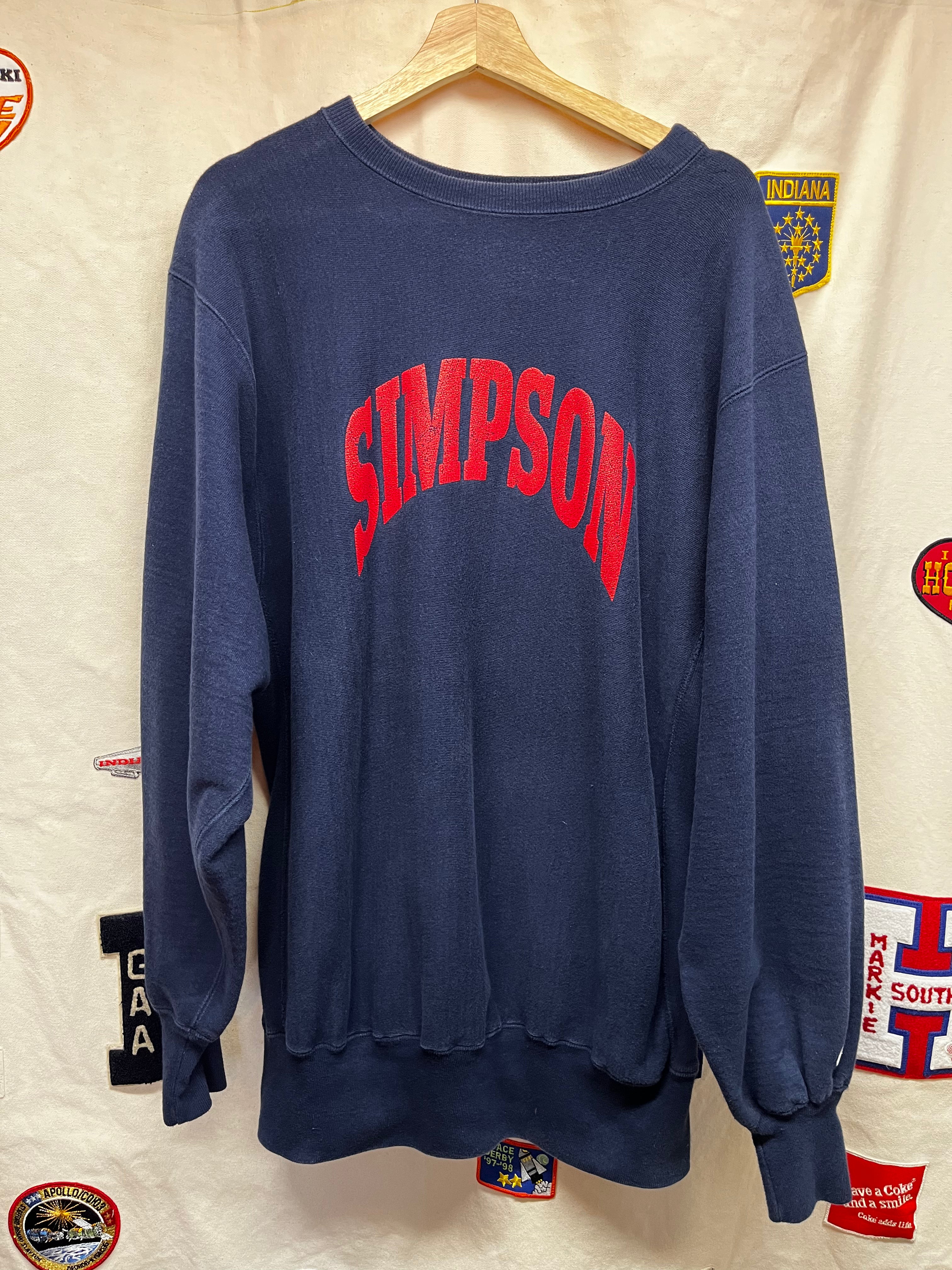 Vintage 90s Simpson College Navy Red Crewneck Sweatshirt Reverse Weave USA: XXL