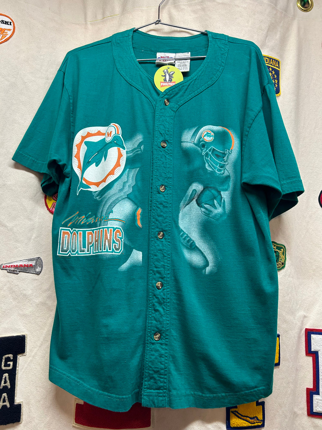 Vintage Green Miami Dolphins NFL All Over Print Button Down Shirt: XL