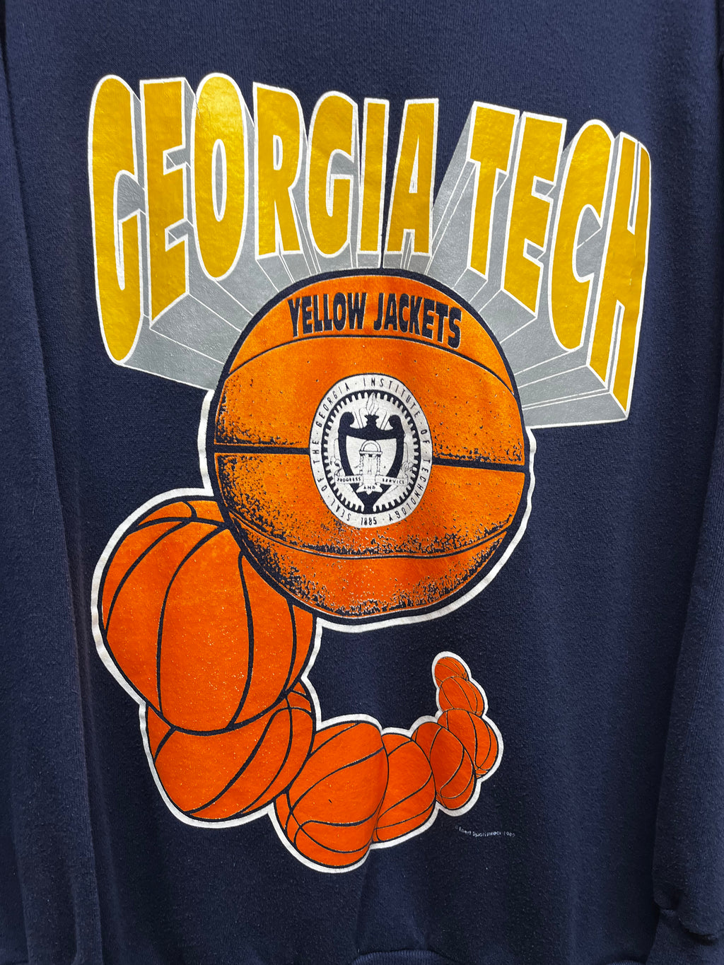 Vintage Georgia Tech University 1992 Yellow Jackets Basketball Navy Crewneck Sweatshirt: XXL
