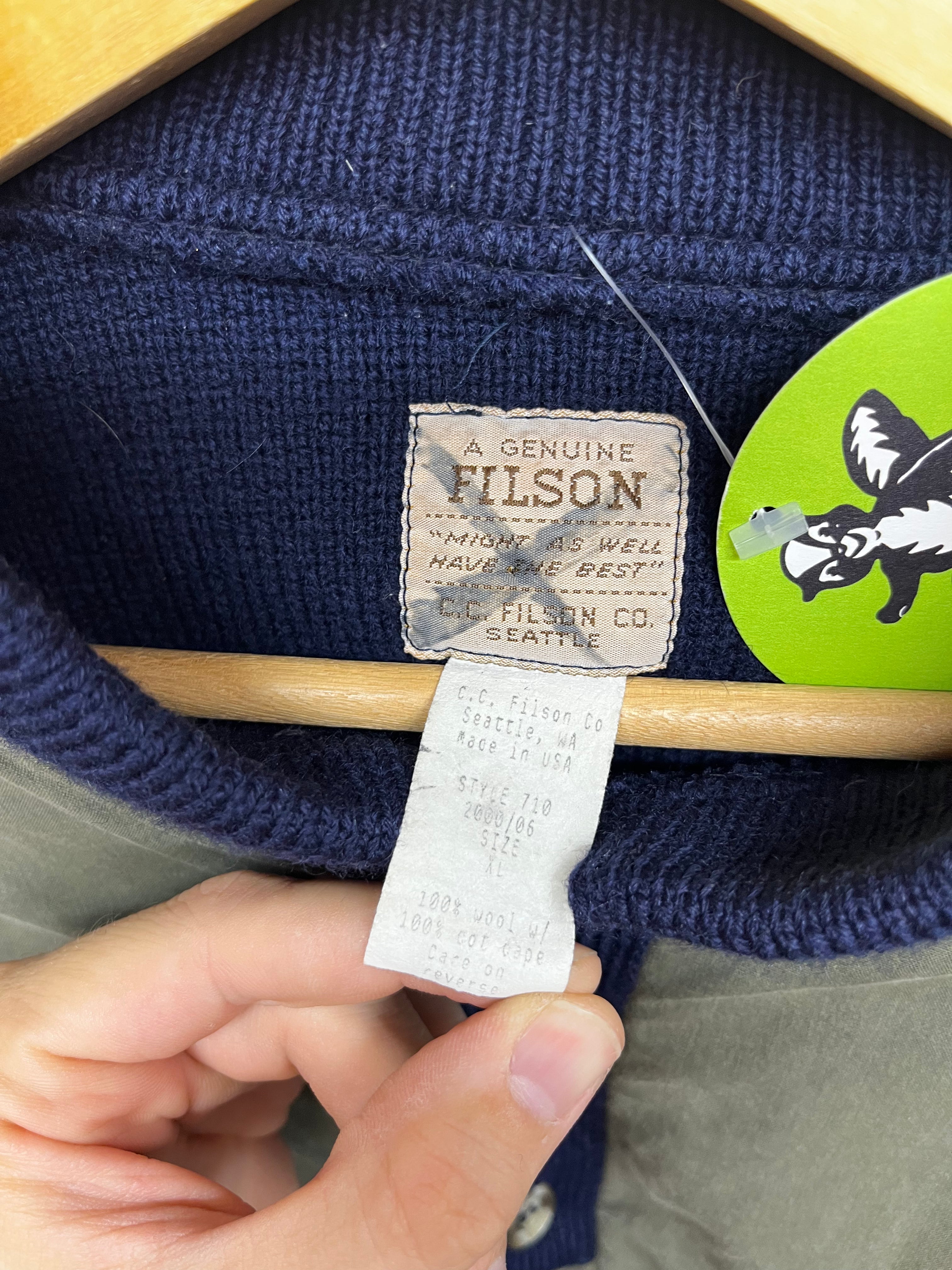 Vintage Filson Hunting Henley Guide Navy Wool Sweater: XXL