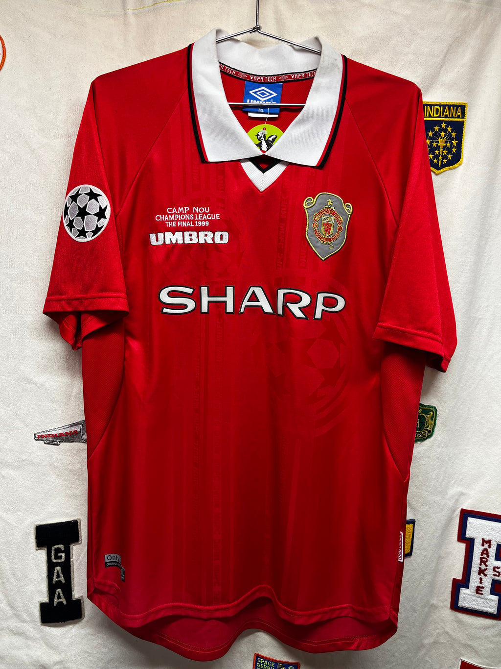 Vintage Dwight Yorke 19 1999 Champions Leauge The Final Sharp Manchester United Umbro Soccer Jersey: 2XL