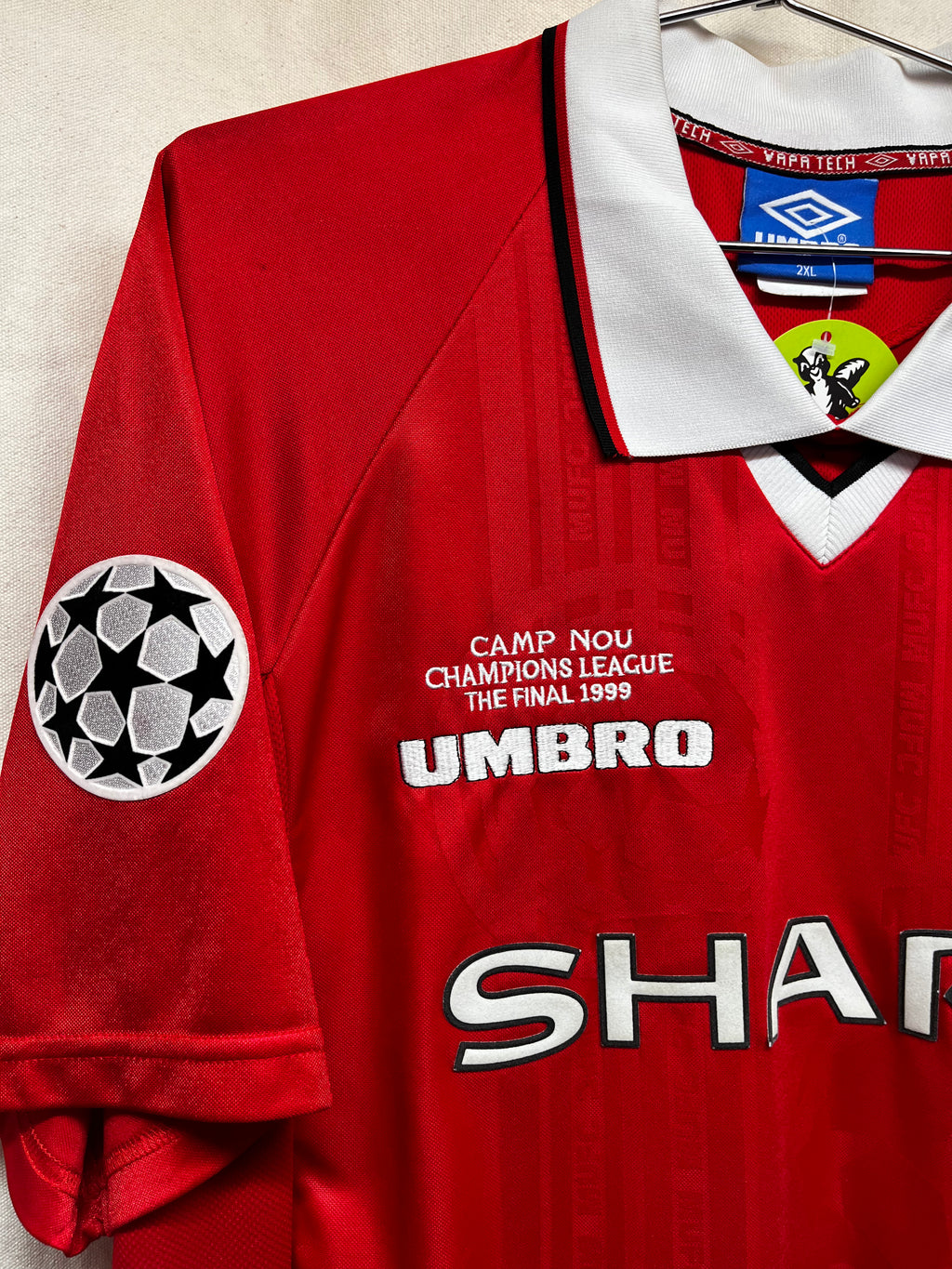 Vintage Dwight Yorke 19 1999 Champions Leauge The Final Sharp Manchester United Umbro Soccer Jersey: 2XL