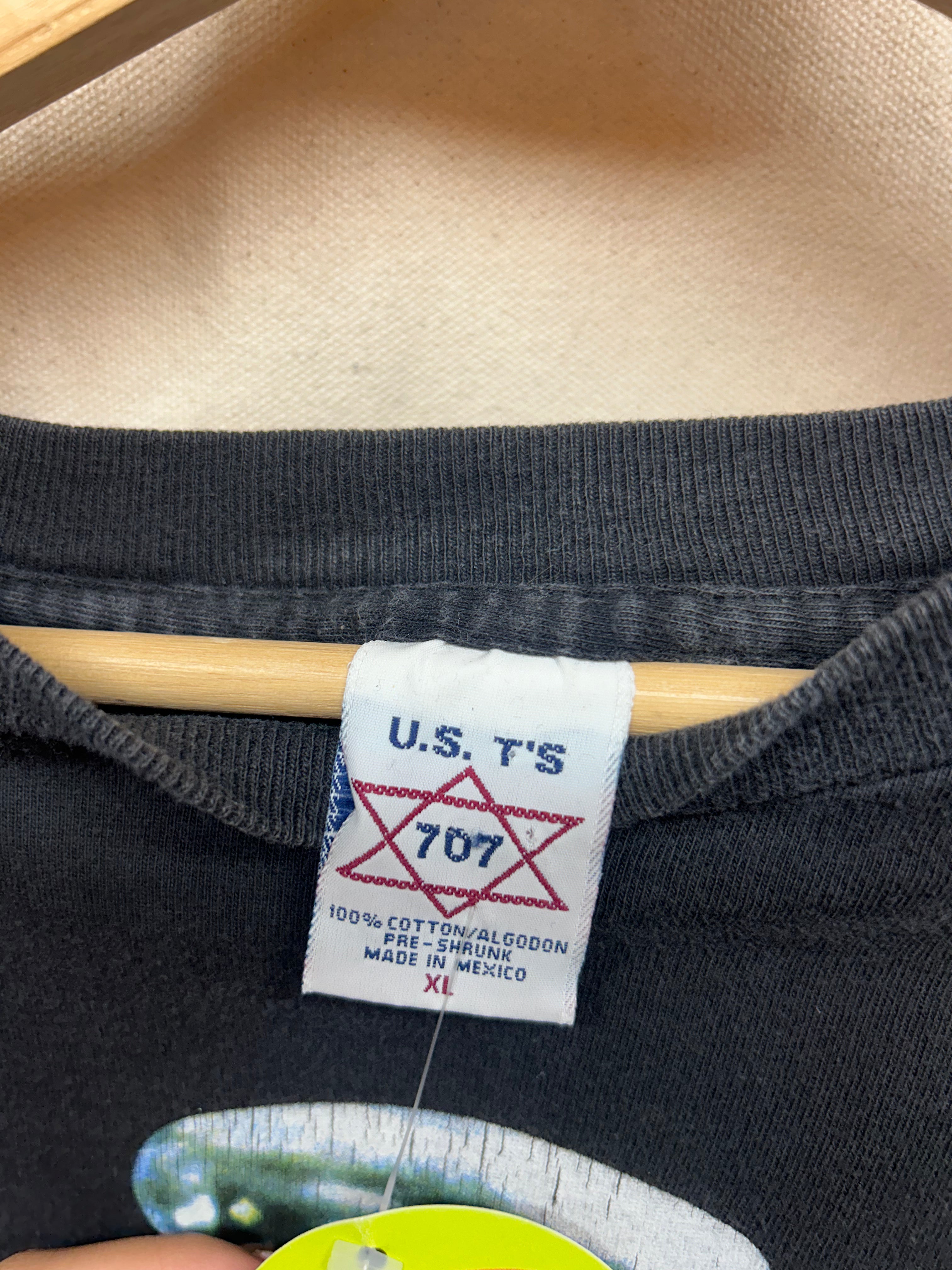 Vintage Lost In Space Movie Promo Robot 90s Toy Print Black T-Shirt: XL