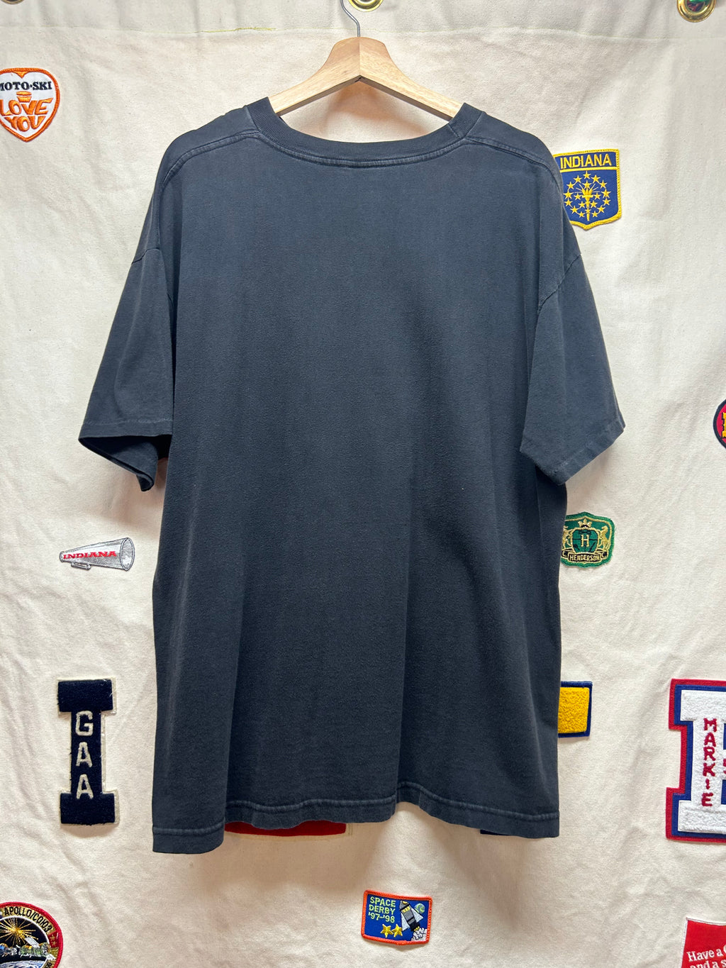 Vintage Lost In Space Movie Promo Robot 90s Toy Print Black T-Shirt: XL