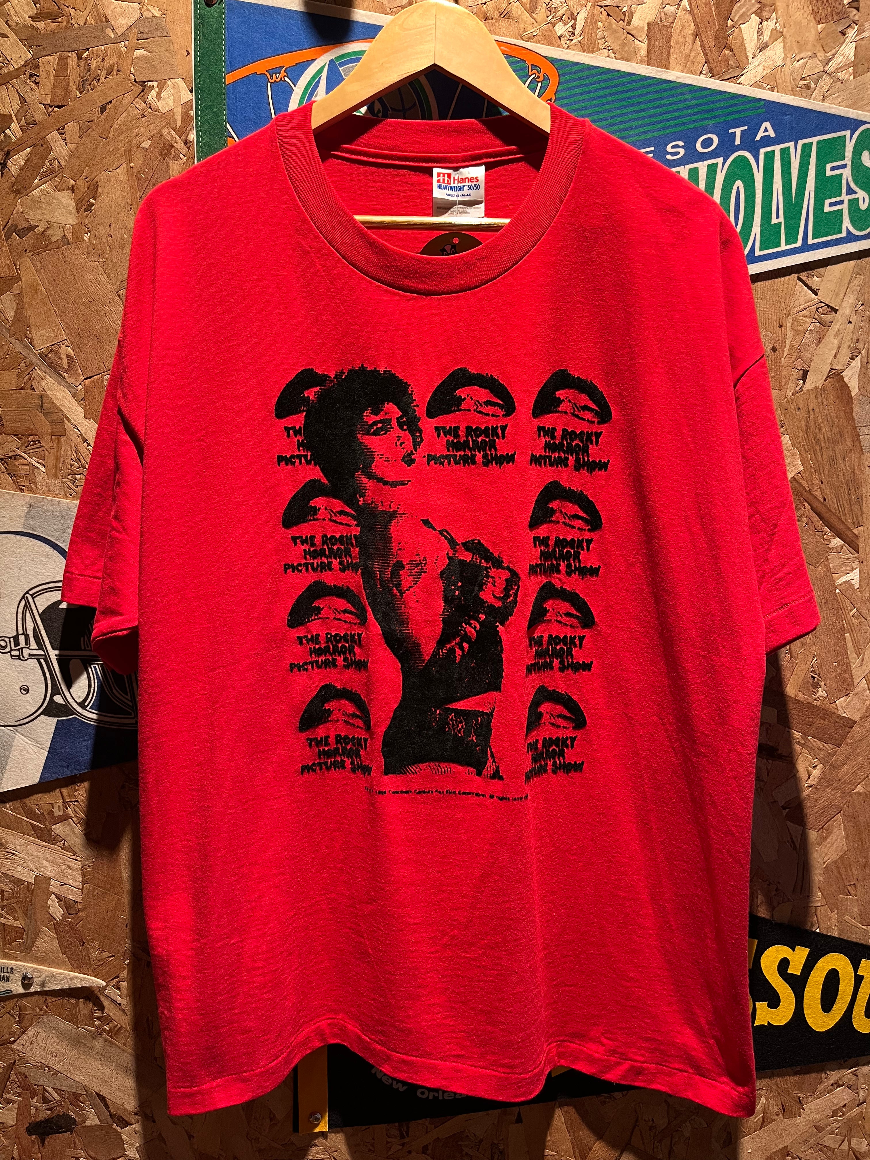 Vintage Rocky Horror Picture Show Movie Promo Tim Curry 1998 Flocked Red T-Shirt: XL