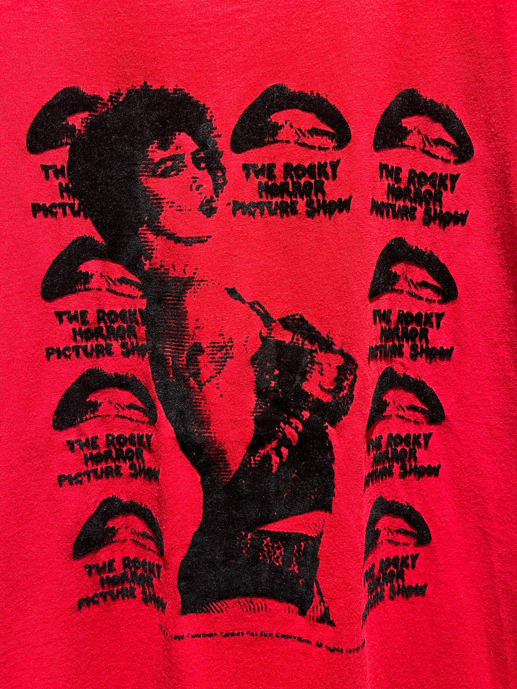 Vintage Rocky Horror Picture Show Movie Promo Tim Curry 1998 Flocked Red T-Shirt: XL