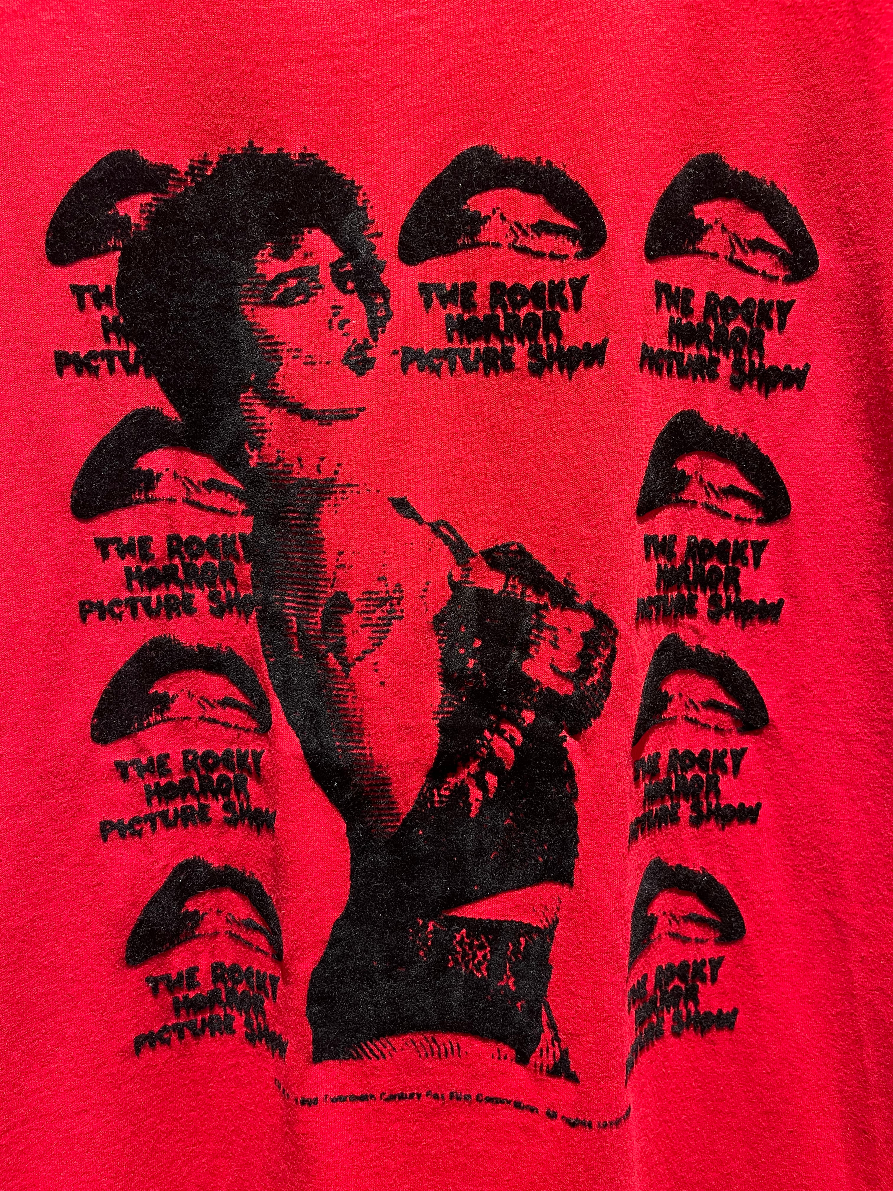 Vintage Rocky Horror Picture Show Movie Promo Tim Curry 1998 Flocked Red T-Shirt: XL
