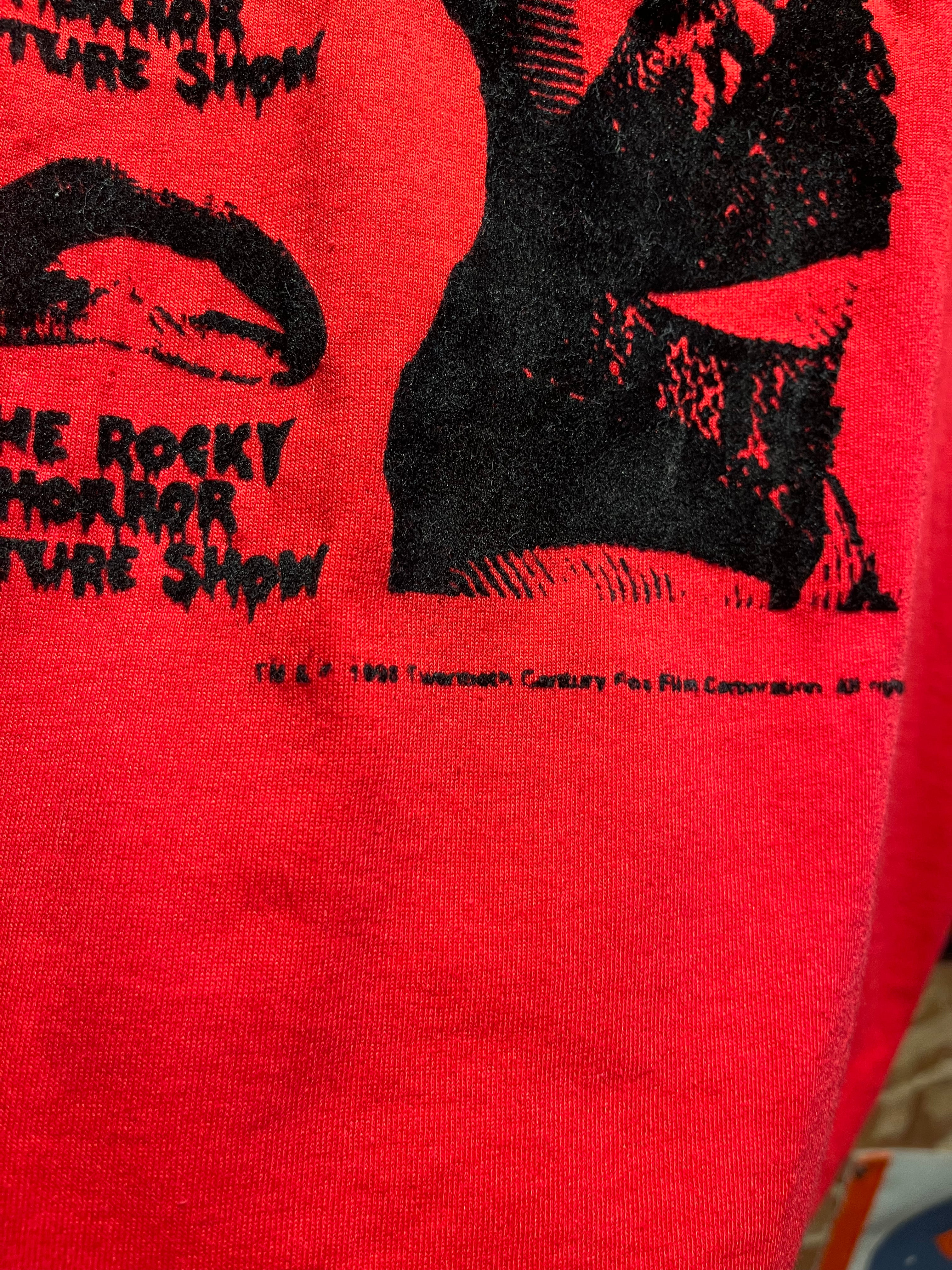 Vintage Rocky Horror Picture Show Movie Promo Tim Curry 1998 Flocked Red T-Shirt: XL