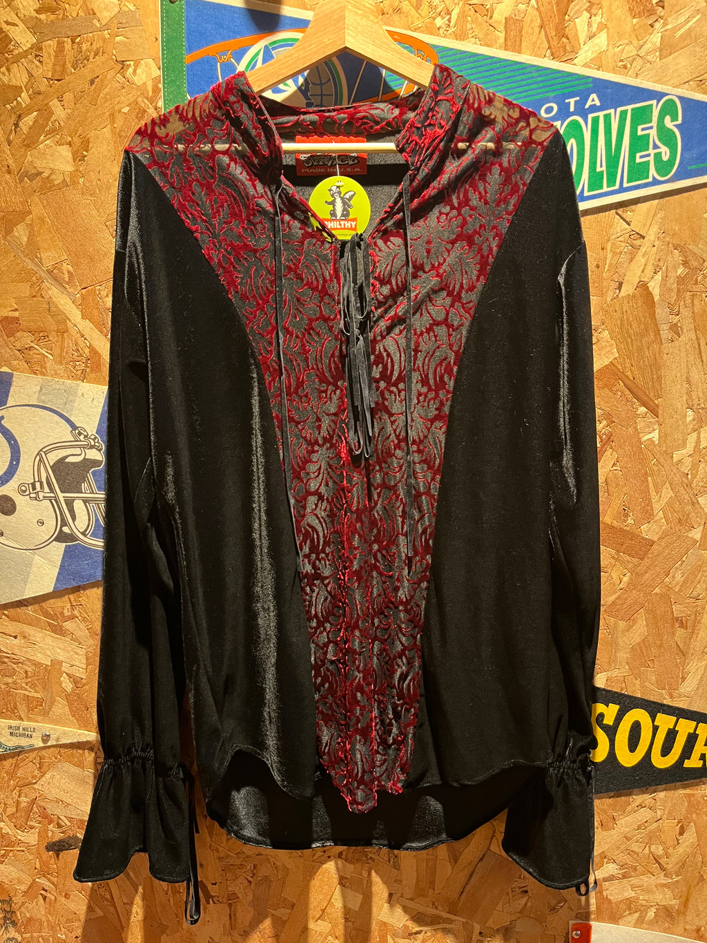 Vintage Lip Service Black Red Gothic Vampire Womens Velvet Blouse Shirt: Medium