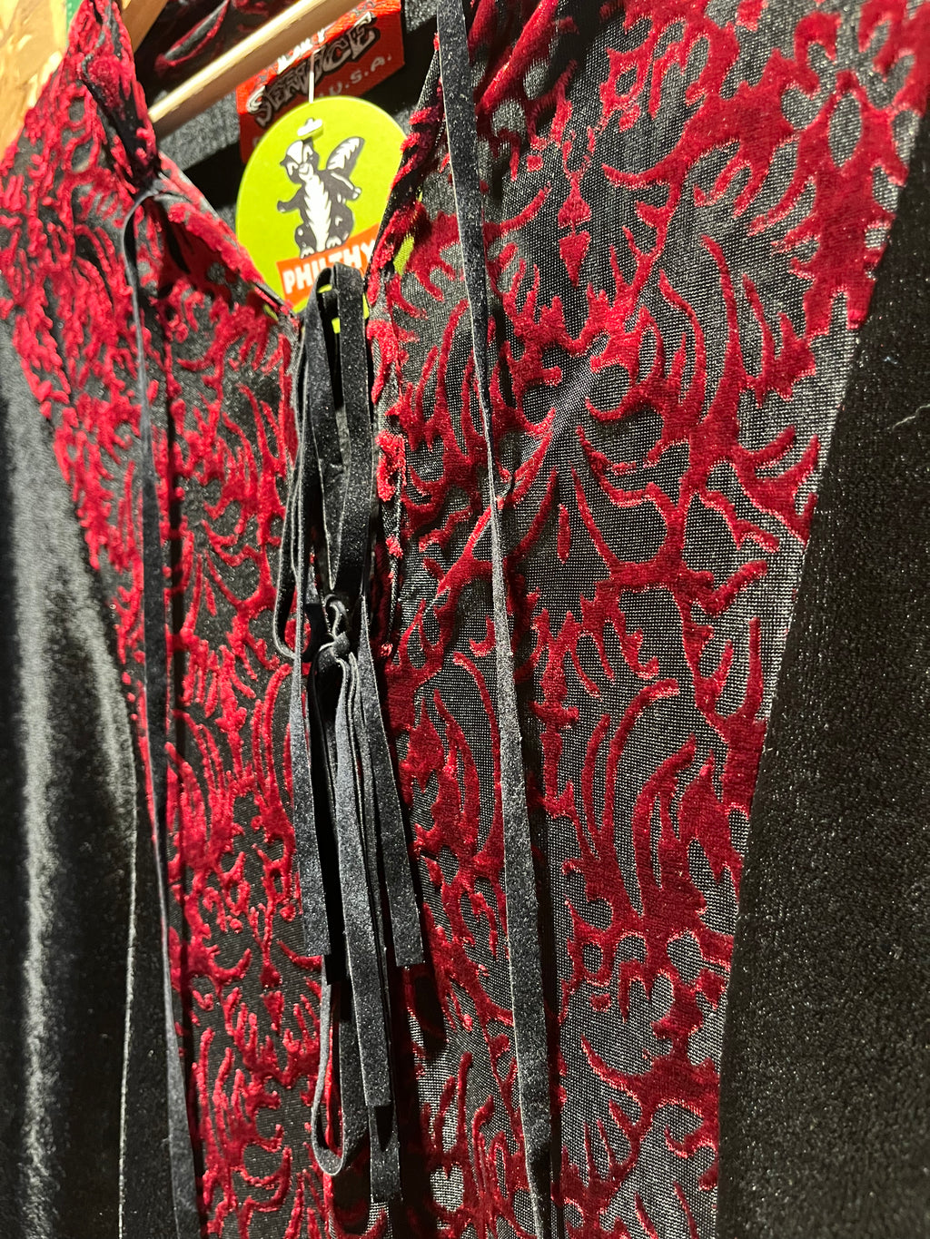 Vintage Lip Service Black Red Gothic Vampire Womens Velvet Blouse Shirt: Medium