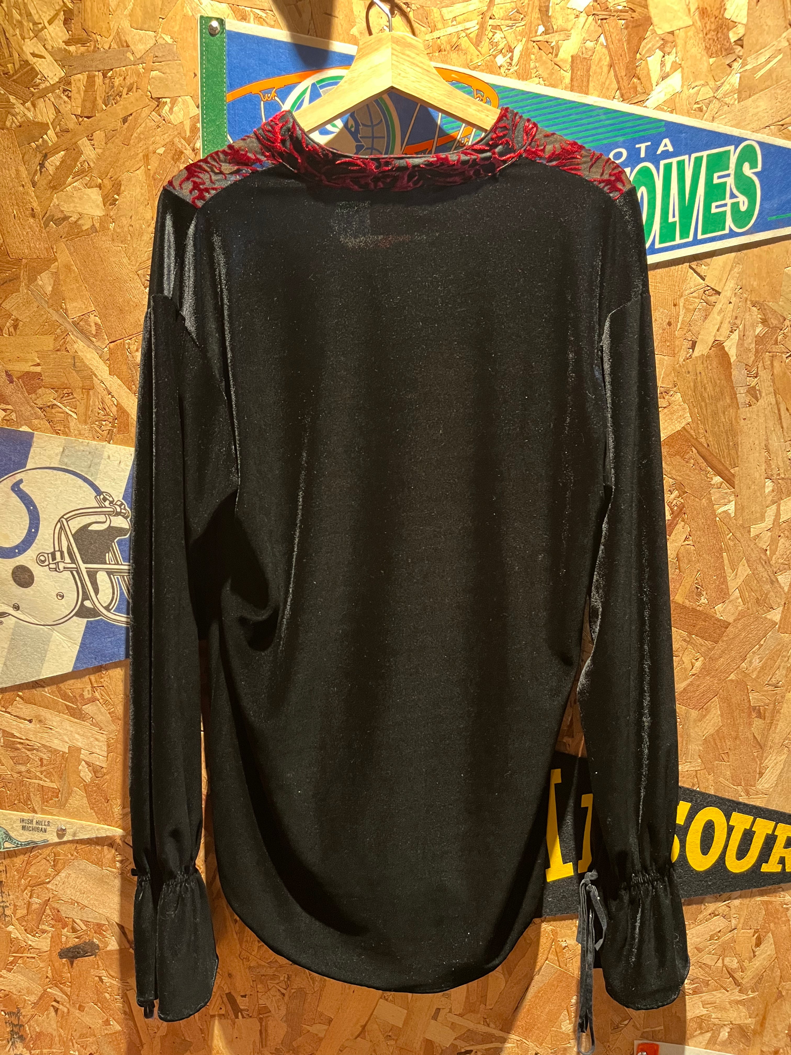Vintage Lip Service Black Red Gothic Vampire Womens Velvet Blouse Shirt: Medium