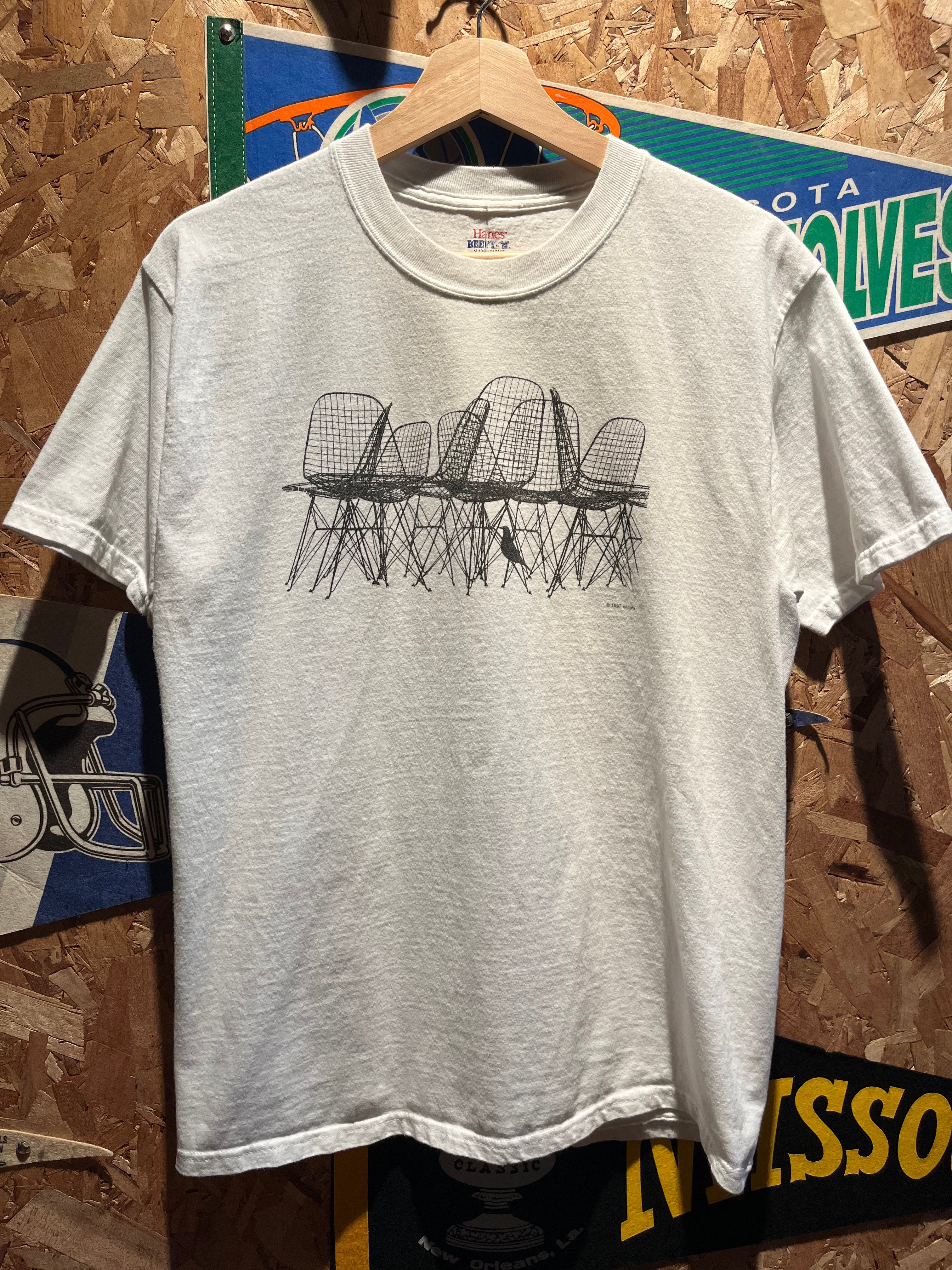 Vintage Eames Office Chair MCM Furniture 1997 White T-Shirt: Medium