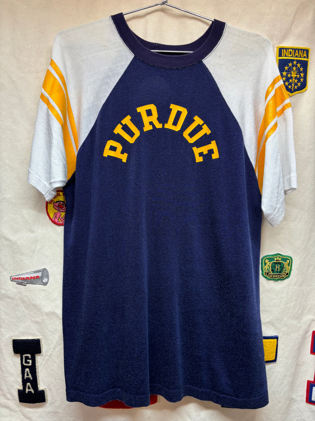 Vintage Purdue University 70's Raglan Navy Durene Jersey Shirt: XL