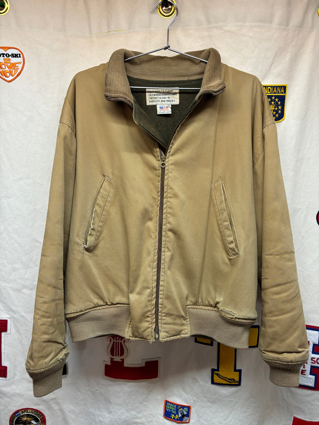 Vintage Avirex USA Army Tank Bomber Cold Weather Flight Tan Military Jacket: Medium