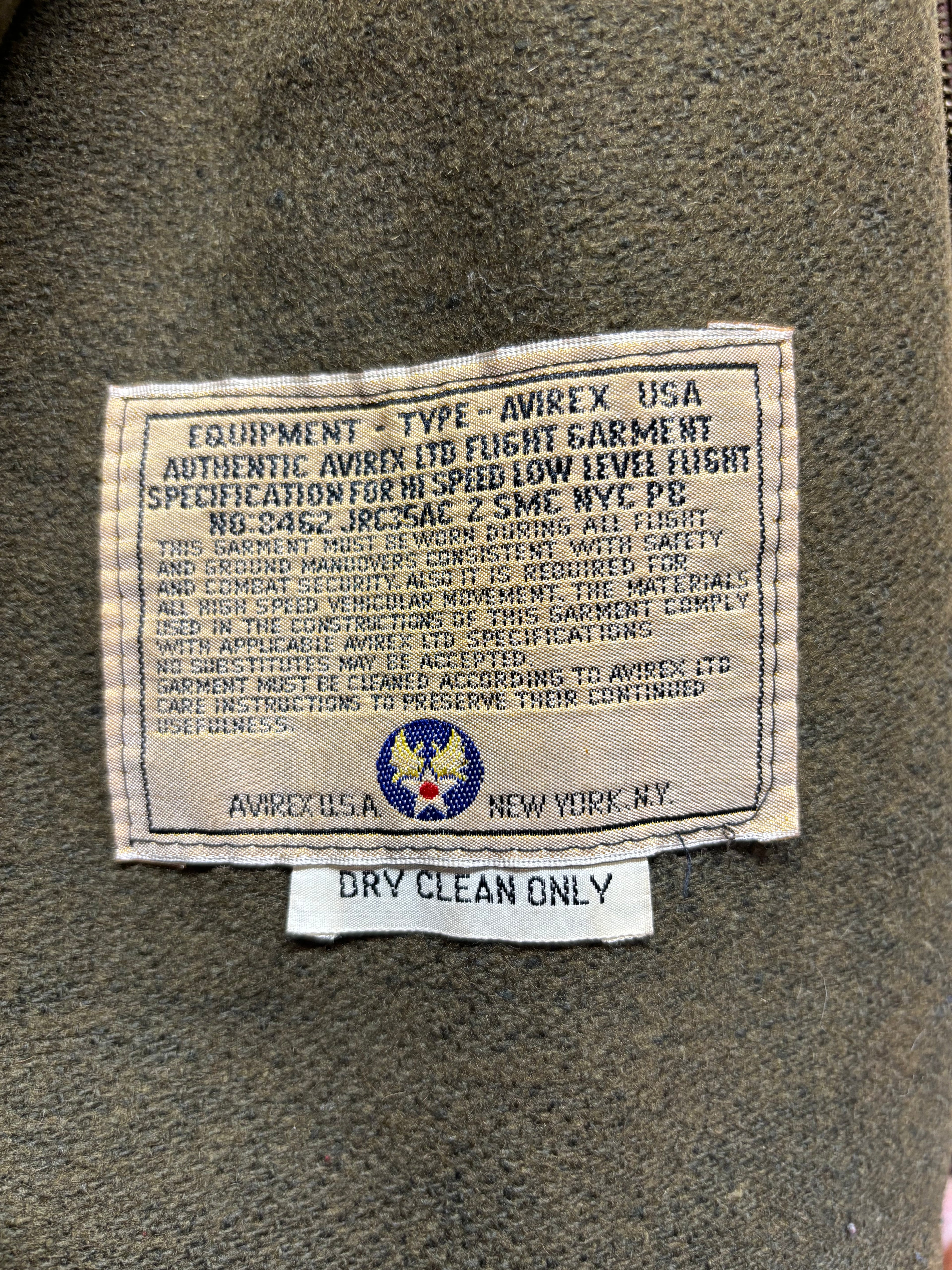 Vintage Avirex USA Army Tank Bomber Cold Weather Flight Tan Military Jacket: Medium