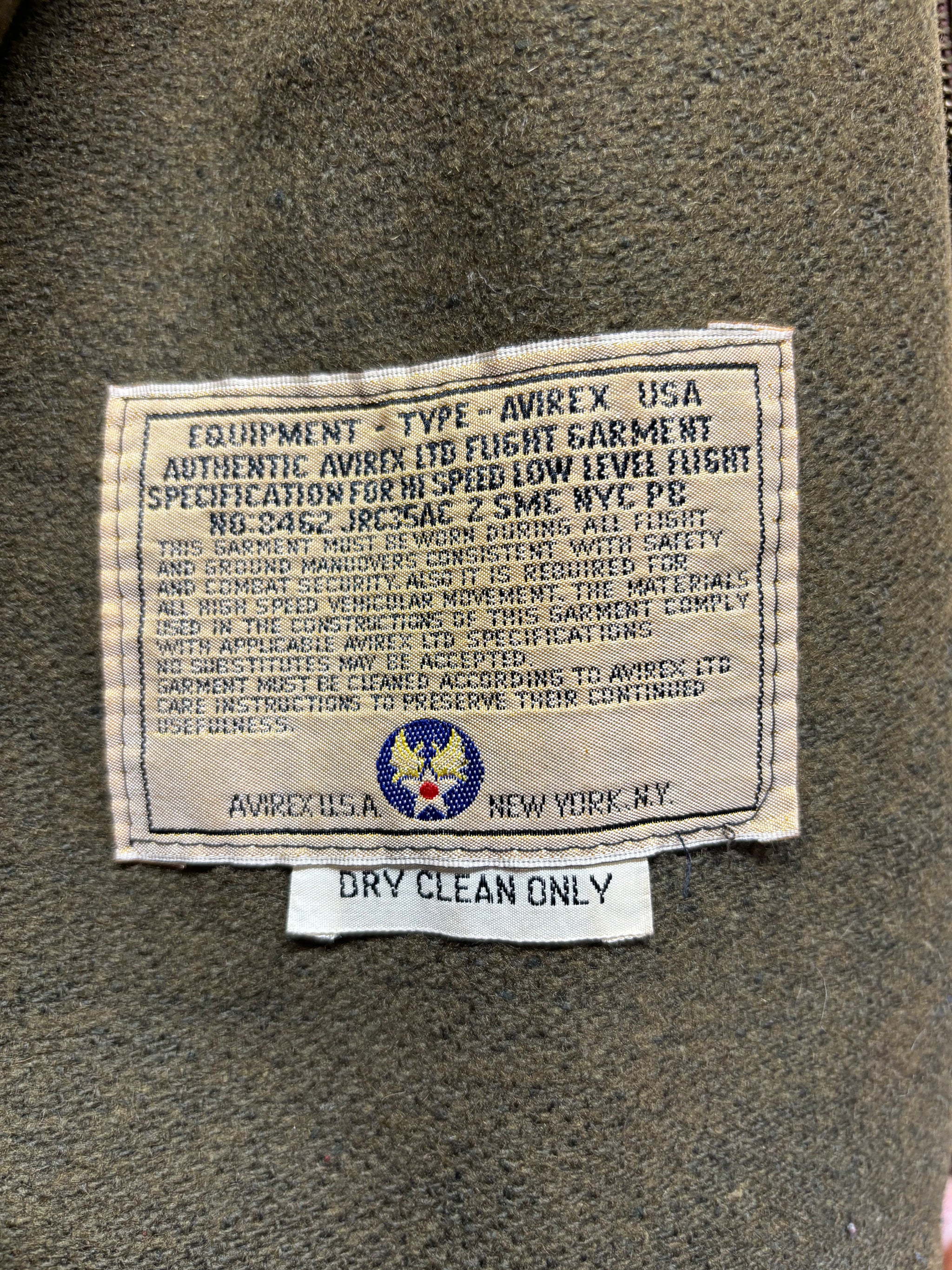 Vintage Avirex USA Army Tank Bomber Cold Weather Flight Tan