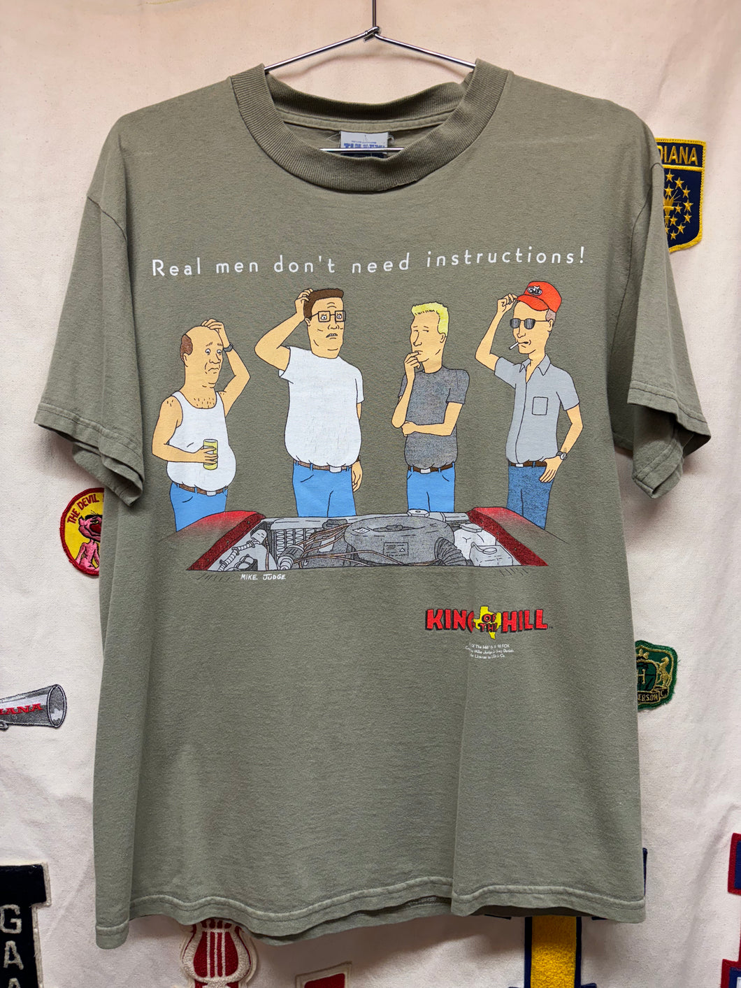 Vintage King of the Hill Real Men Don't Need Instructions Kahki Green 1998 T-Shirt: Medium