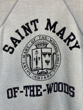 Load image into Gallery viewer, Vintage 70&#39;s Saint Mary of The Woods Light Blue Raglan Flocked Crewneck Sweatshirt: Small
