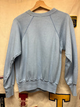 Load image into Gallery viewer, Vintage 70&#39;s Saint Mary of The Woods Light Blue Raglan Flocked Crewneck Sweatshirt: Small
