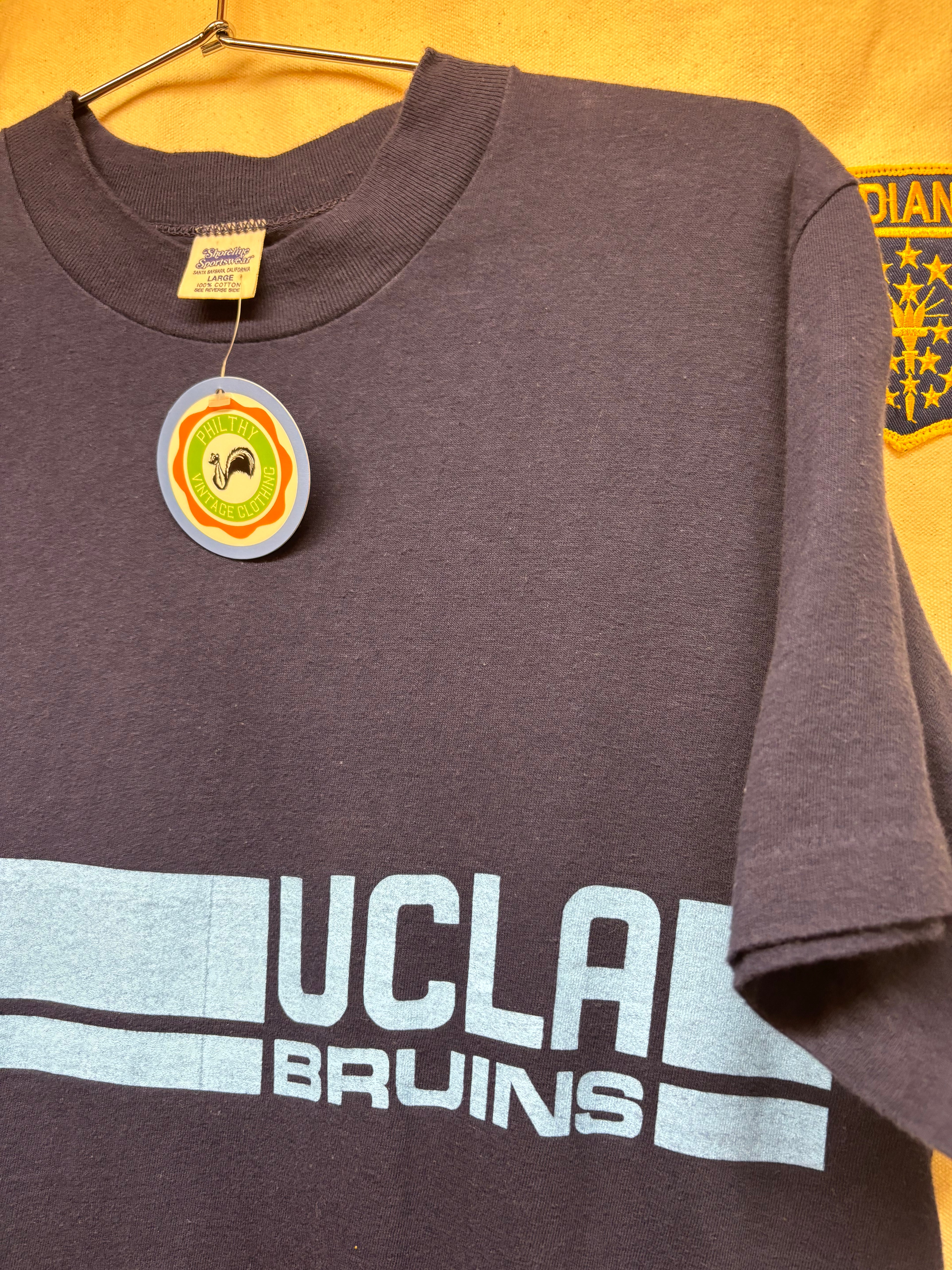 Vintage UCLA Bruins 70's Shoreline Sportswear Stripe California Navy T-Shirt: Large