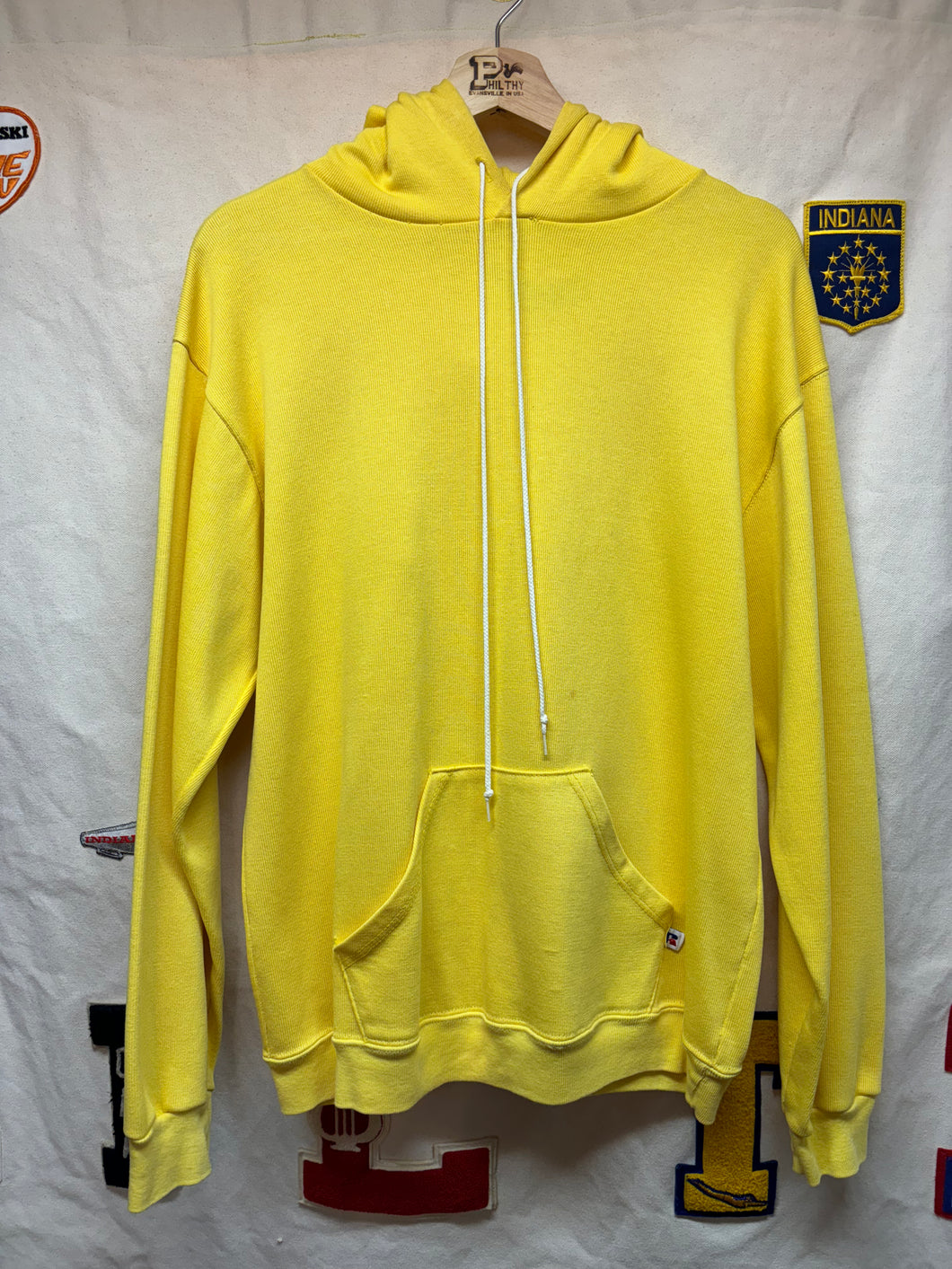 Vintage Russell Athletic USA Yellow Blank 80s Sweatshirt Hoodie: Large