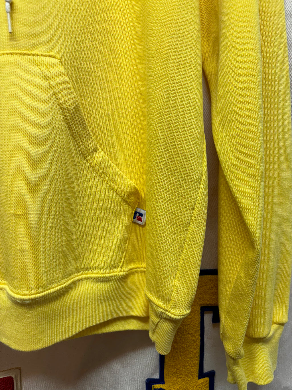 Vintage Russell Athletic USA Yellow Blank 80s Sweatshirt Hoodie: Large