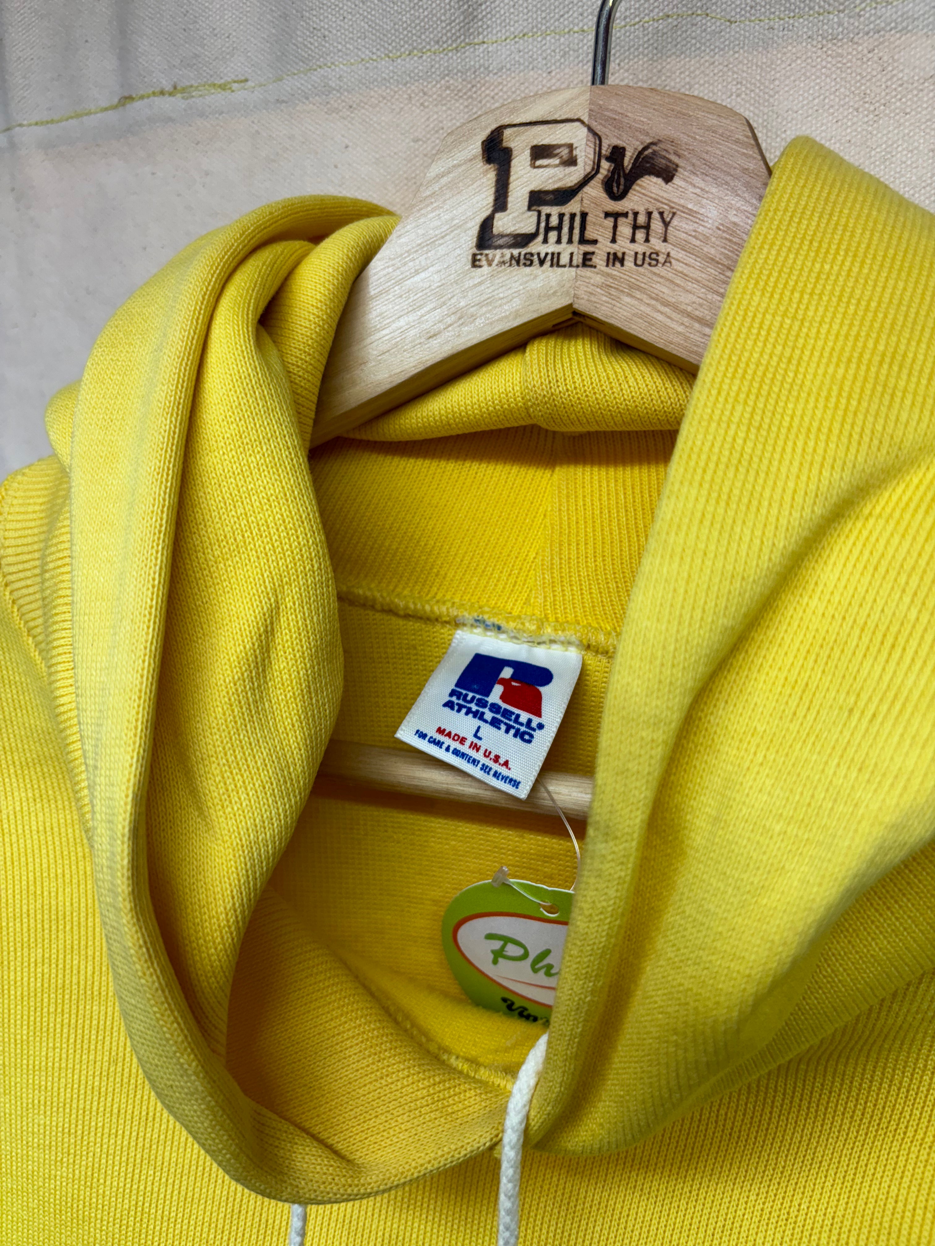 Vintage Russell Athletic USA Yellow Blank 80s Sweatshirt Hoodie: Large