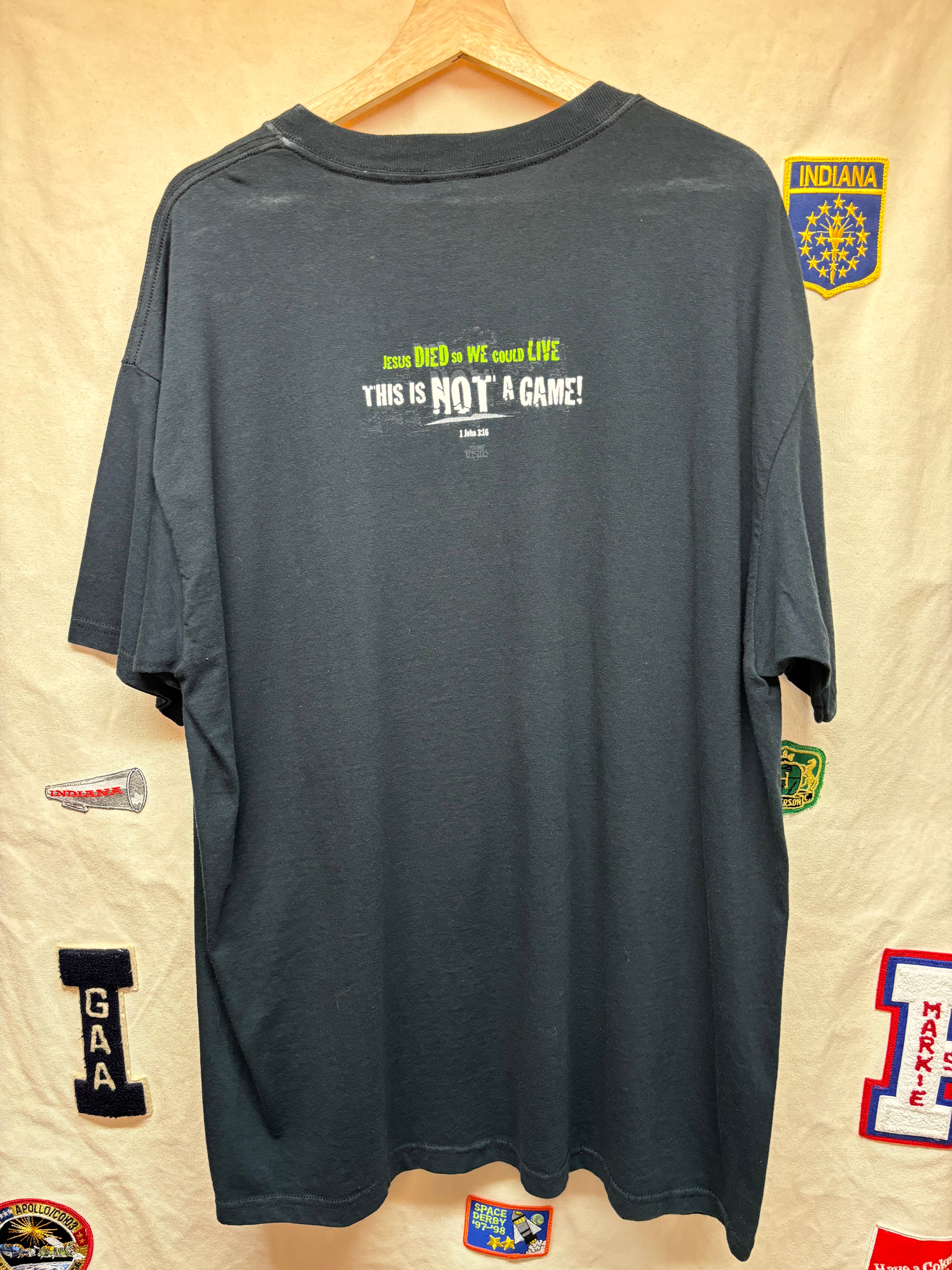 Vintage Playstation Video Game Jesus Christian Religion He Died For Everyone T-Shirt: Xl