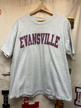 Load image into Gallery viewer, Vintage Evansville Indiana University Arch Spellout Purple Aces Gray T-Shirt: XL
