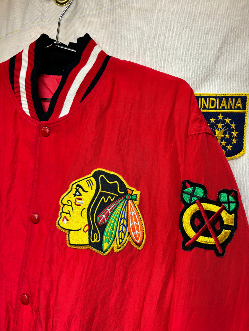 Vintage Starter Chicago Blackhawks NHL Red Nylon Snap Jacket: Large