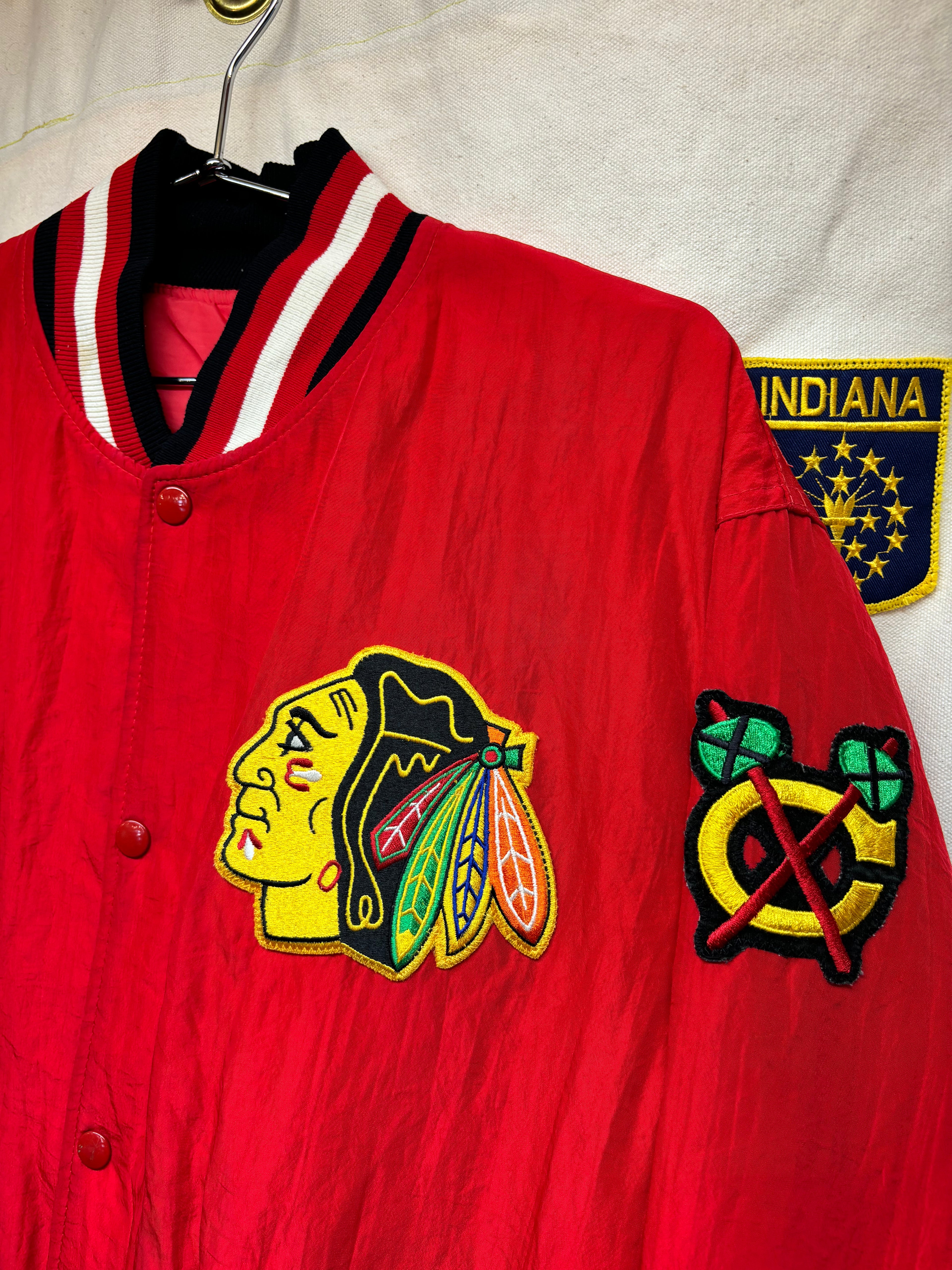 Vintage Starter Chicago Blackhawks NHL Red Nylon Snap Jacket: Large