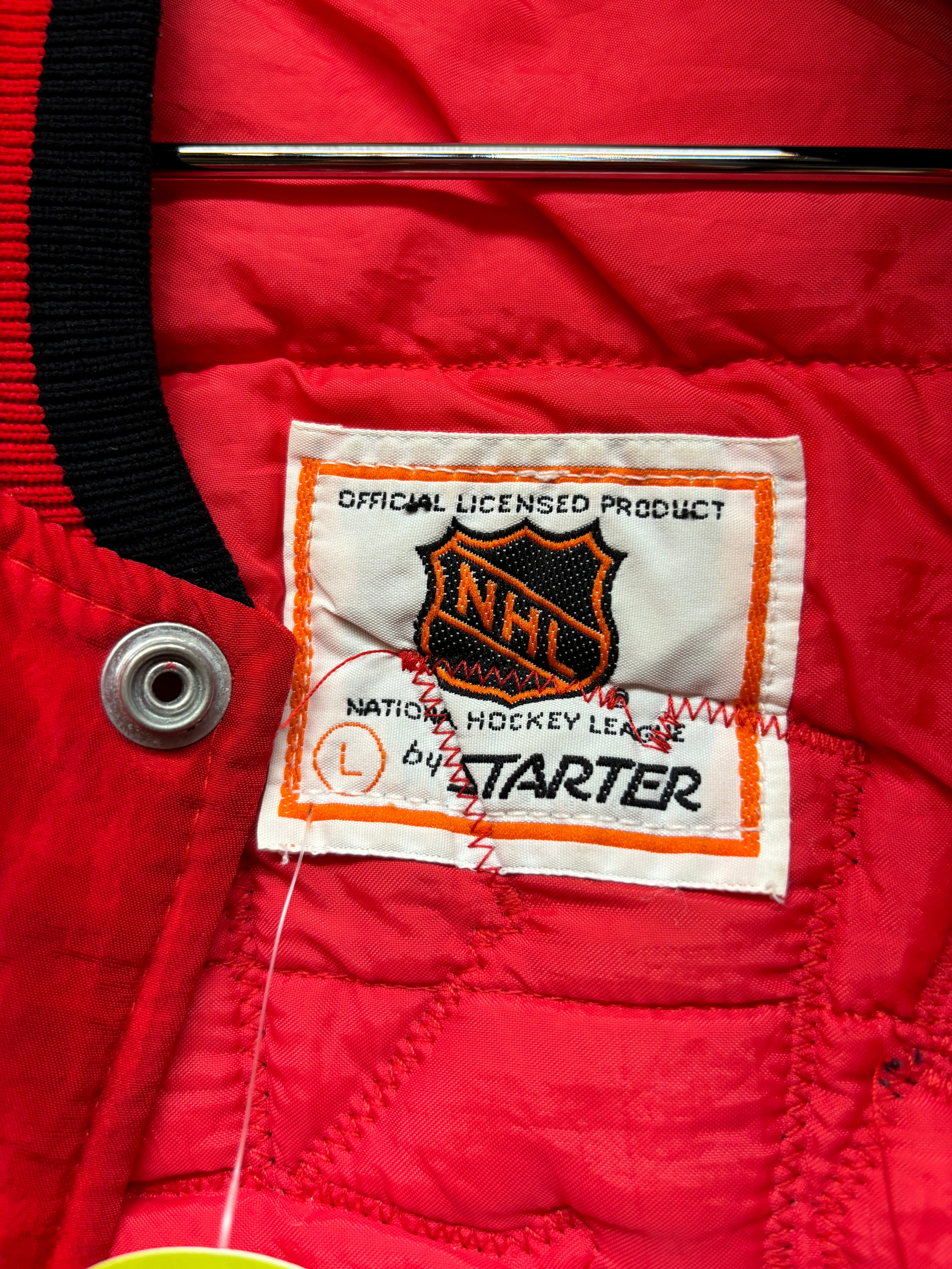 Vintage Starter Chicago Blackhawks NHL Red Nylon Snap Jacket: Large