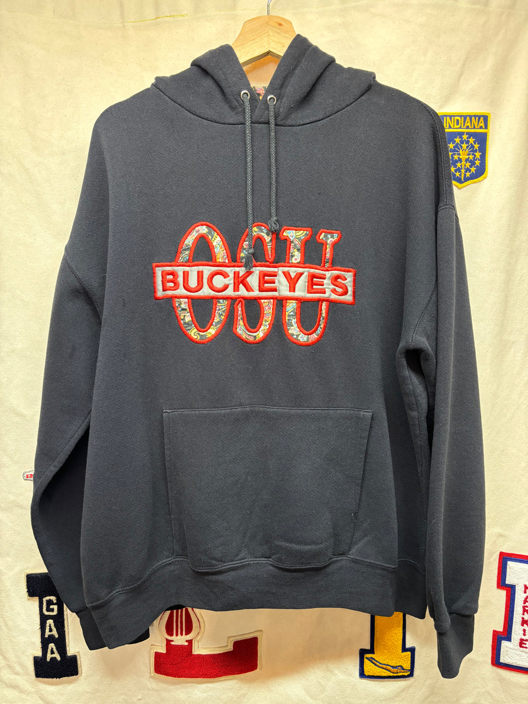 Vintage Ohio State University OSU Buckeyes Nutmeg Paisley Sweatshirt Black Hoodie: Medium