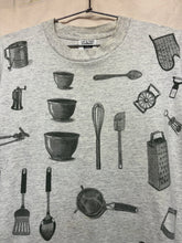 Load image into Gallery viewer, Vintage Rel-e-vant All Over Print Kitchen Utensils Grey T-Shirt: Large
