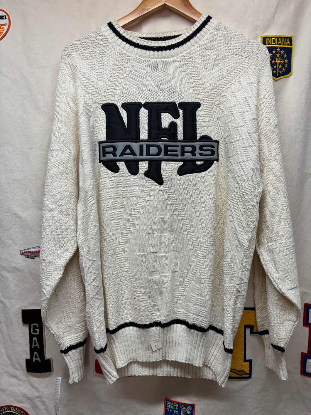 Vintage Oakland Raiders Cable Knit NFL Cream 90's NOS Nutmeg Sweaters: XL