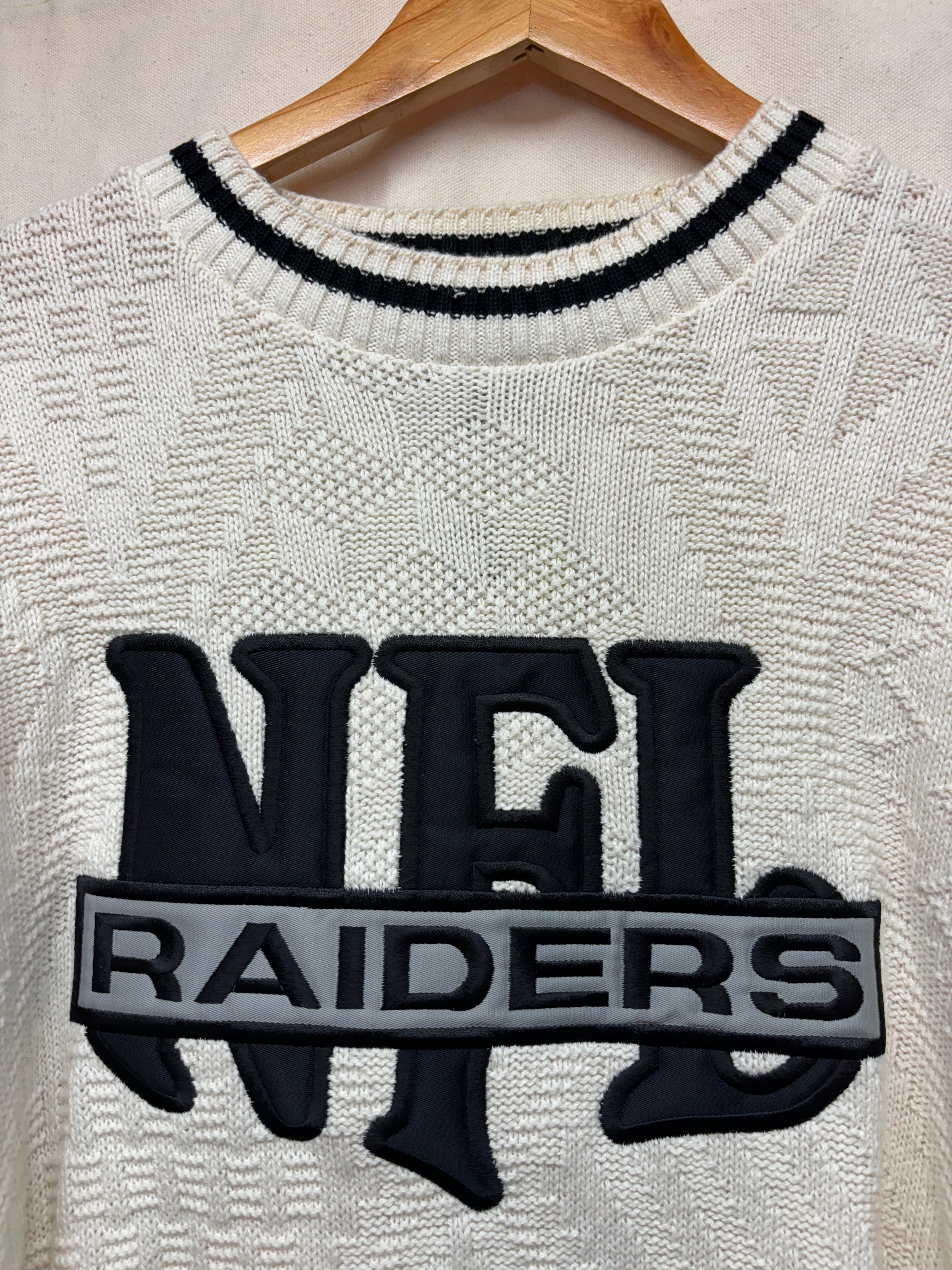Vintage Oakland Raiders Cable Knit NFL Cream 90's NOS Nutmeg Sweaters: XL