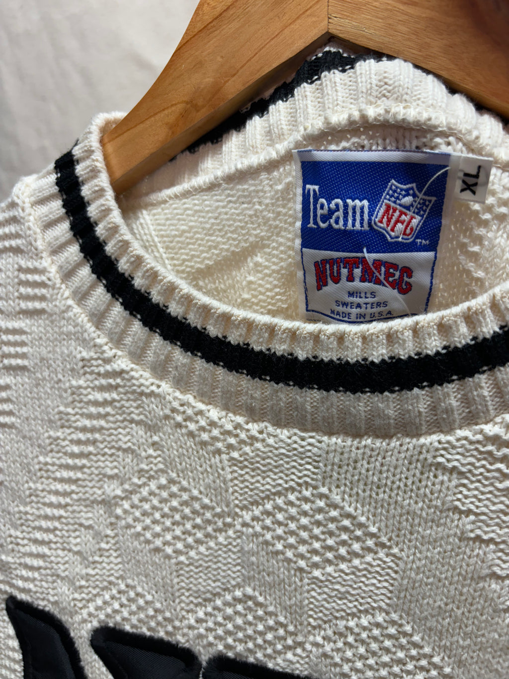 Vintage Oakland Raiders Cable Knit NFL Cream 90's NOS Nutmeg Sweaters: XL