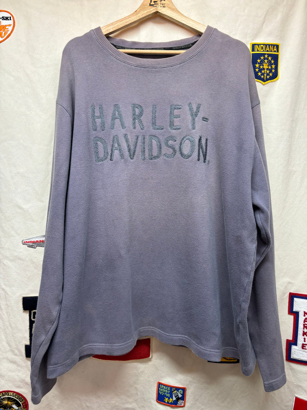 Vintage Harley Davidson Motorcycle Grey Chainstitched Knit Sweater: Large